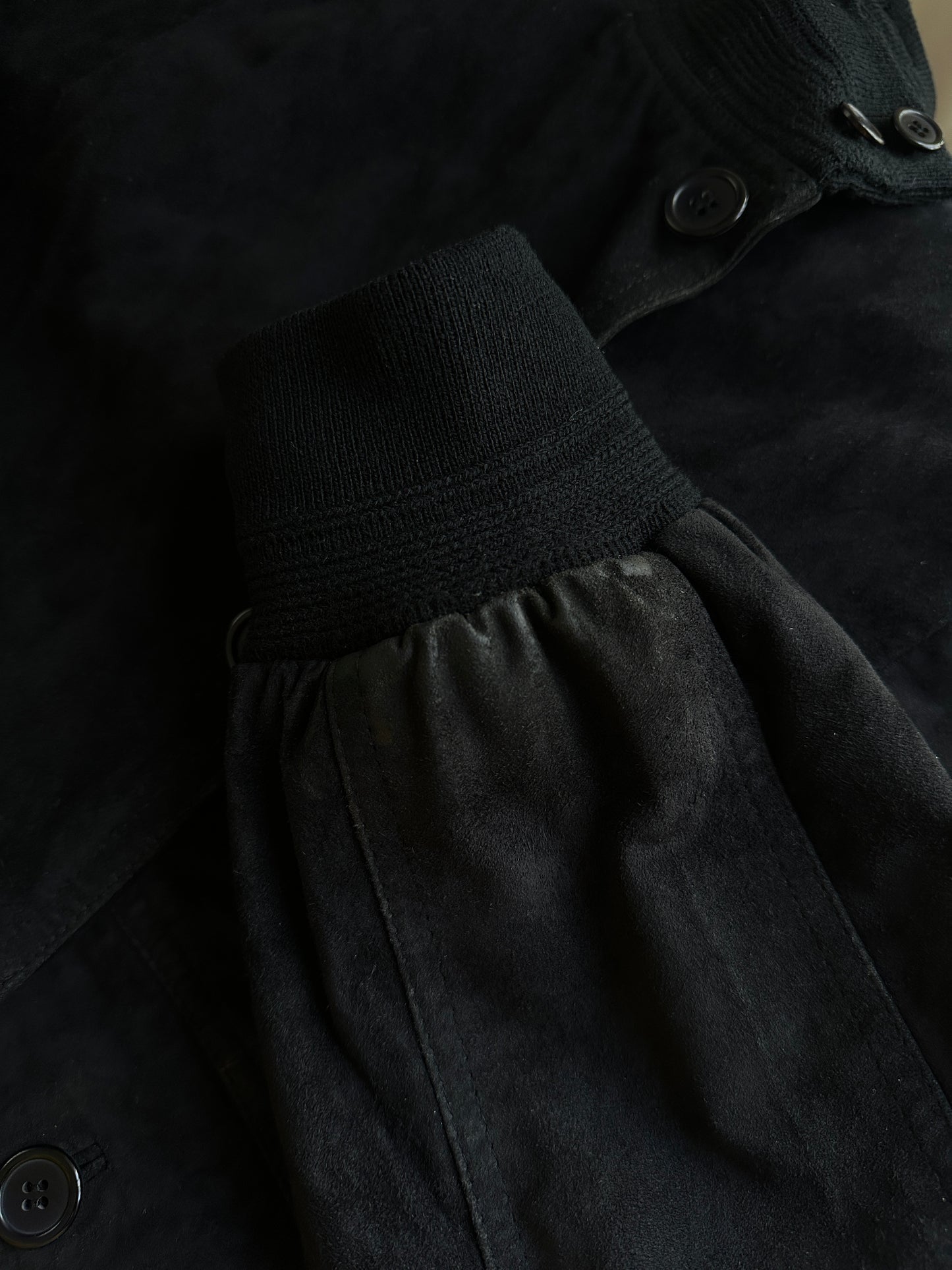 Vintage black bomber jacket in suede