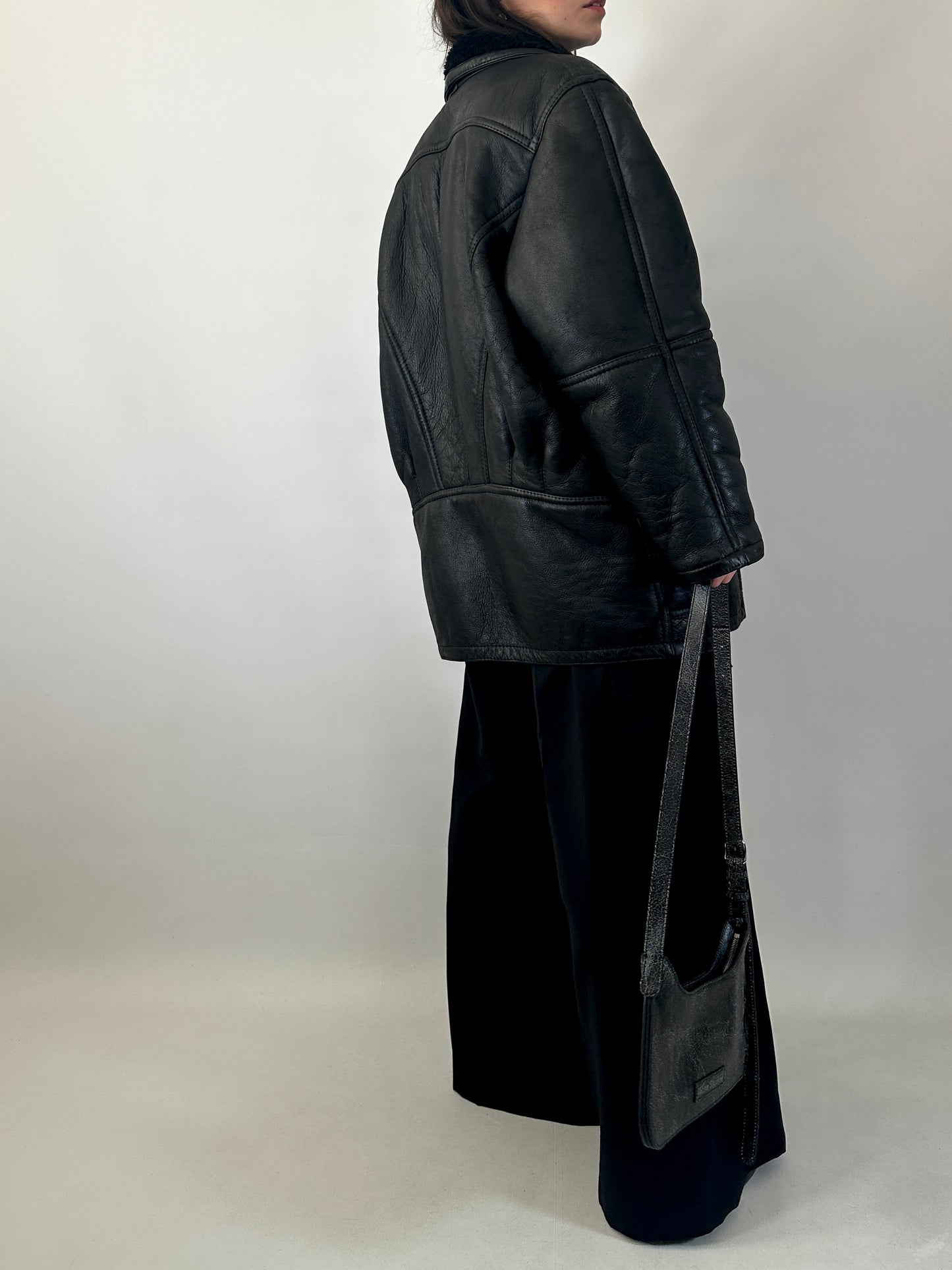 Vintage black shearling coat