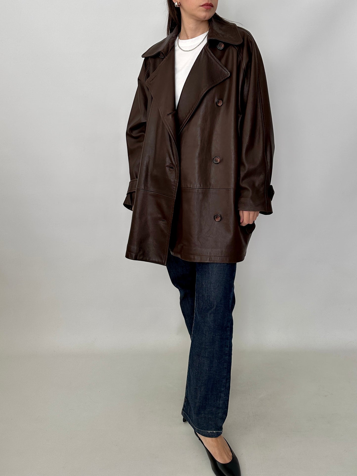 Chocolate brown soft leather caban