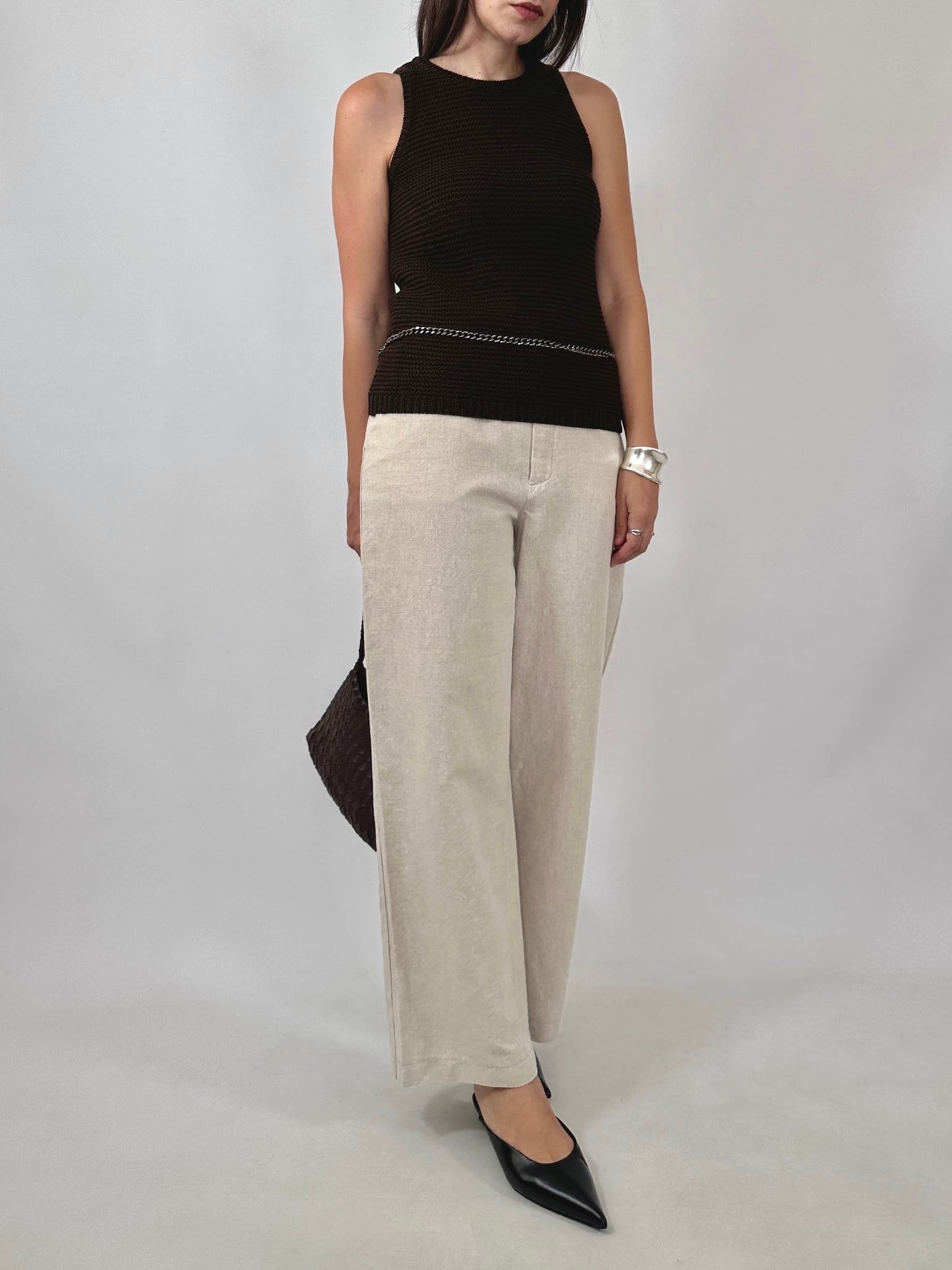 Linen Blend Wide Leg Trousers