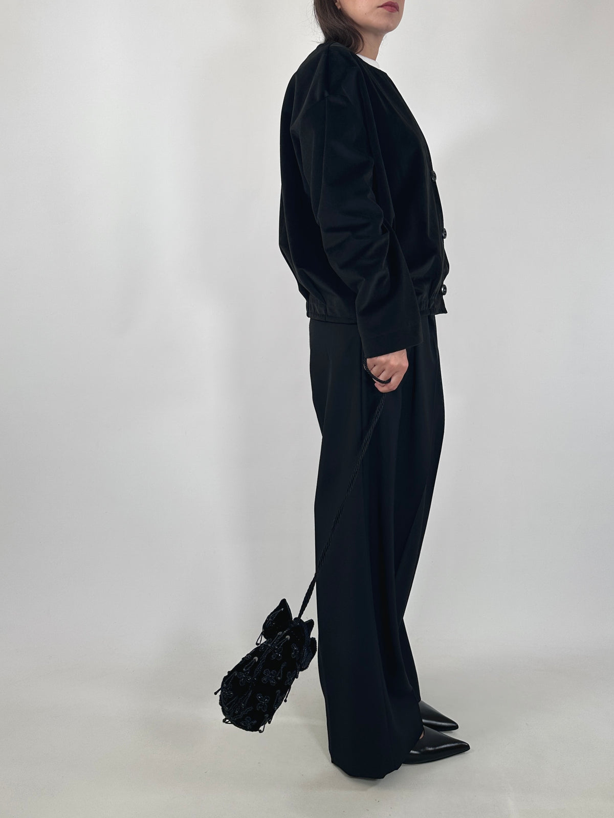 Tailored Black Velvet Bomber