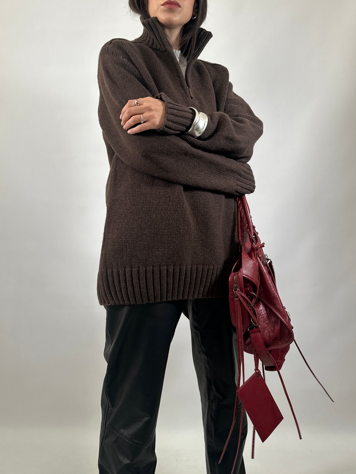 Brown Wool Half-Zip Sweater