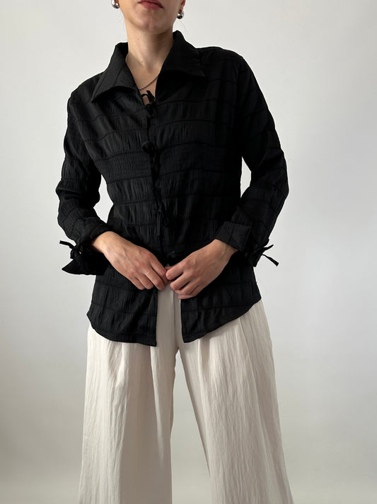 Crinkle bow detail shirt