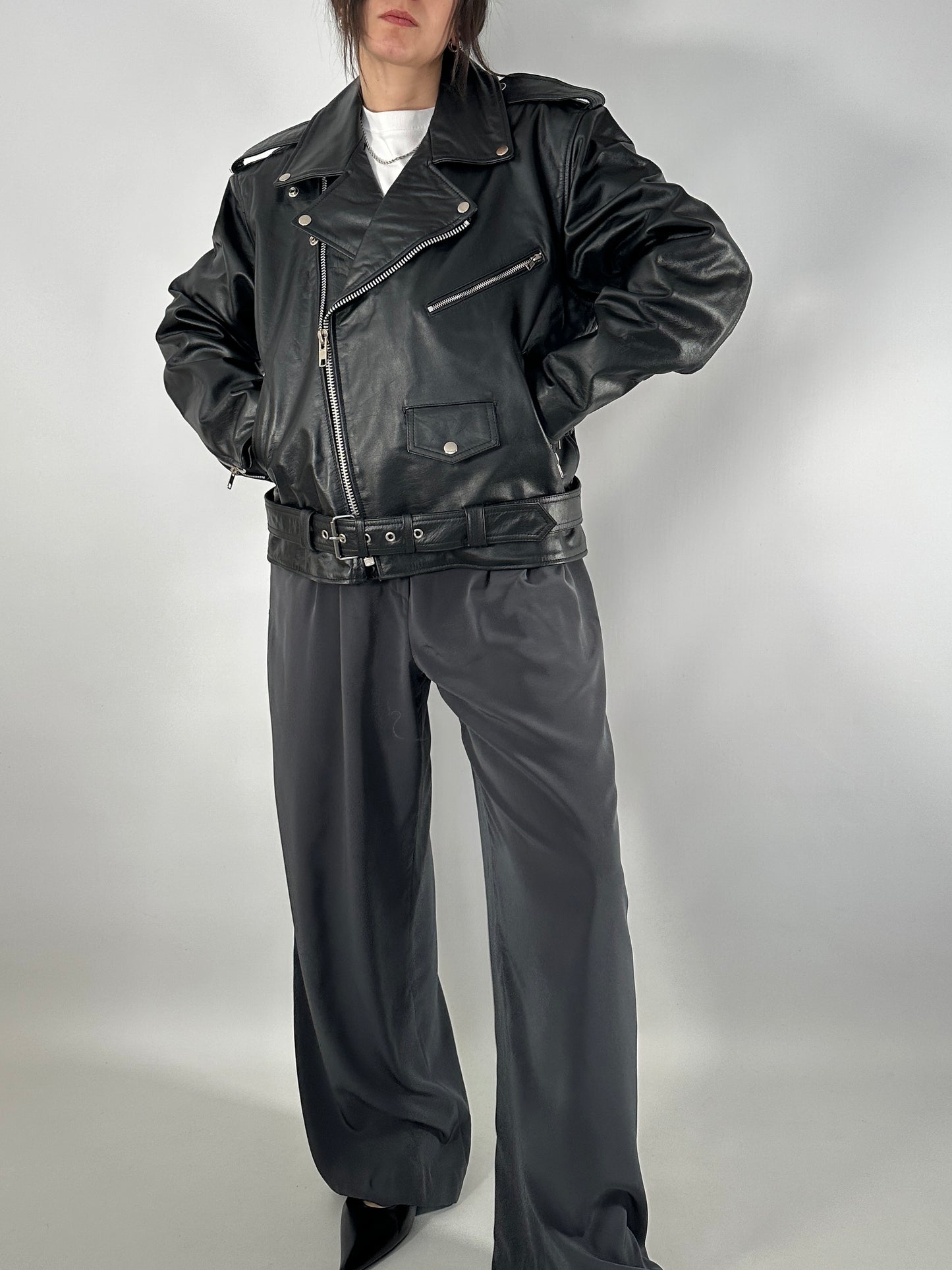 Iconic biker jacket in genuine leather
