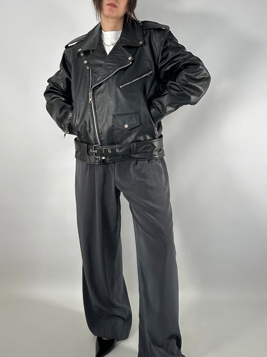 Iconic biker jacket in genuine leather