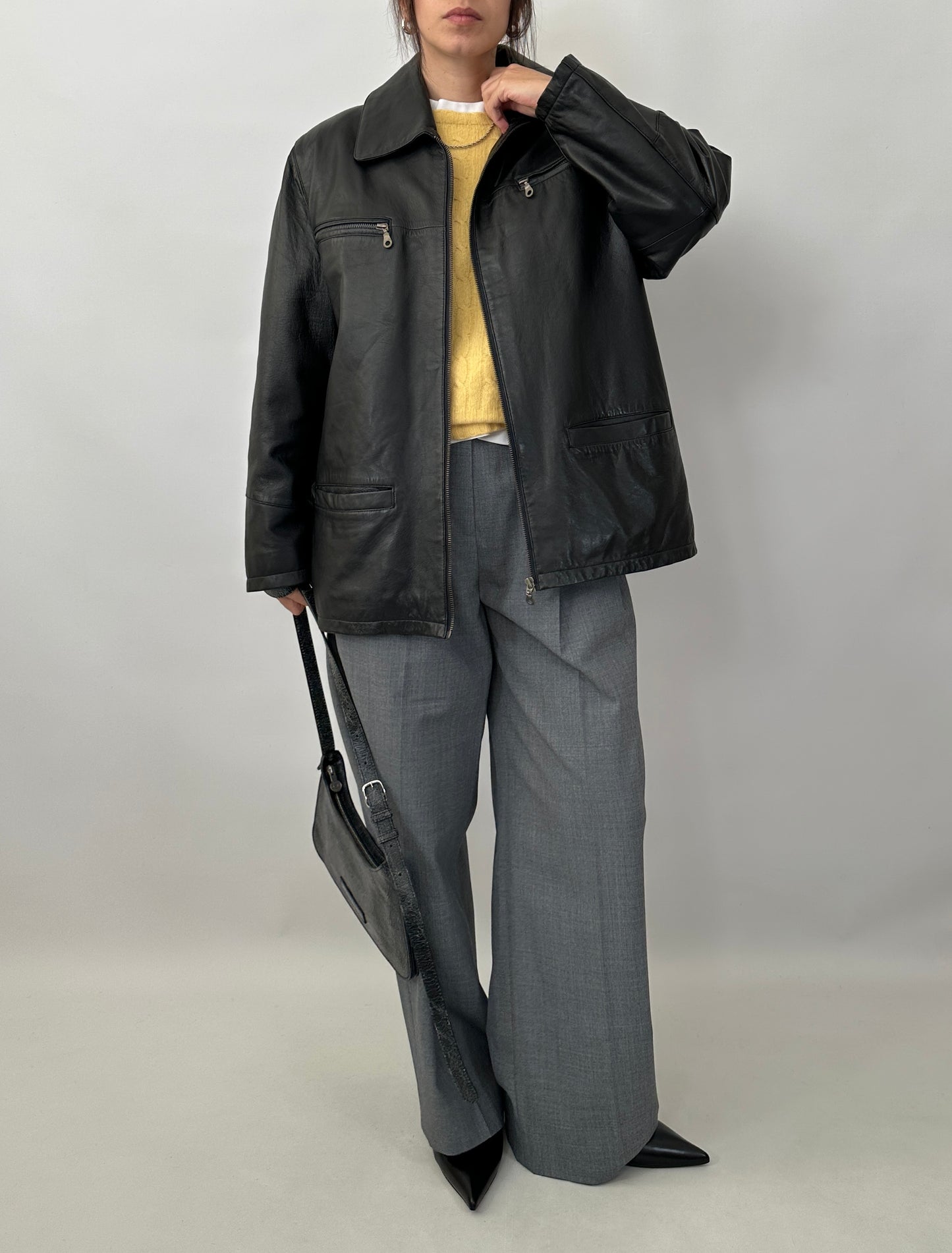 Soft leather zipped jacket