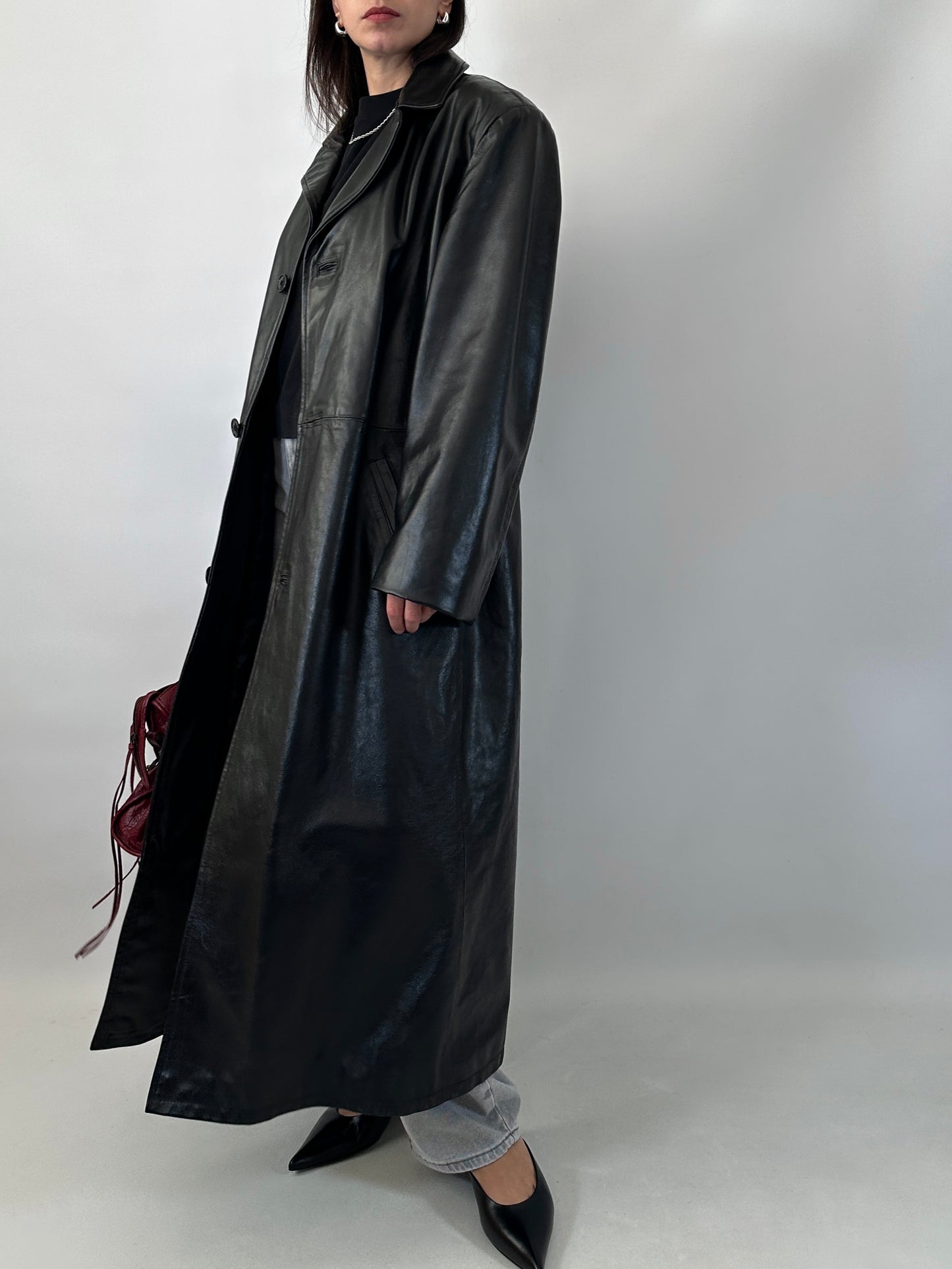 Extra long genuine leather coat
