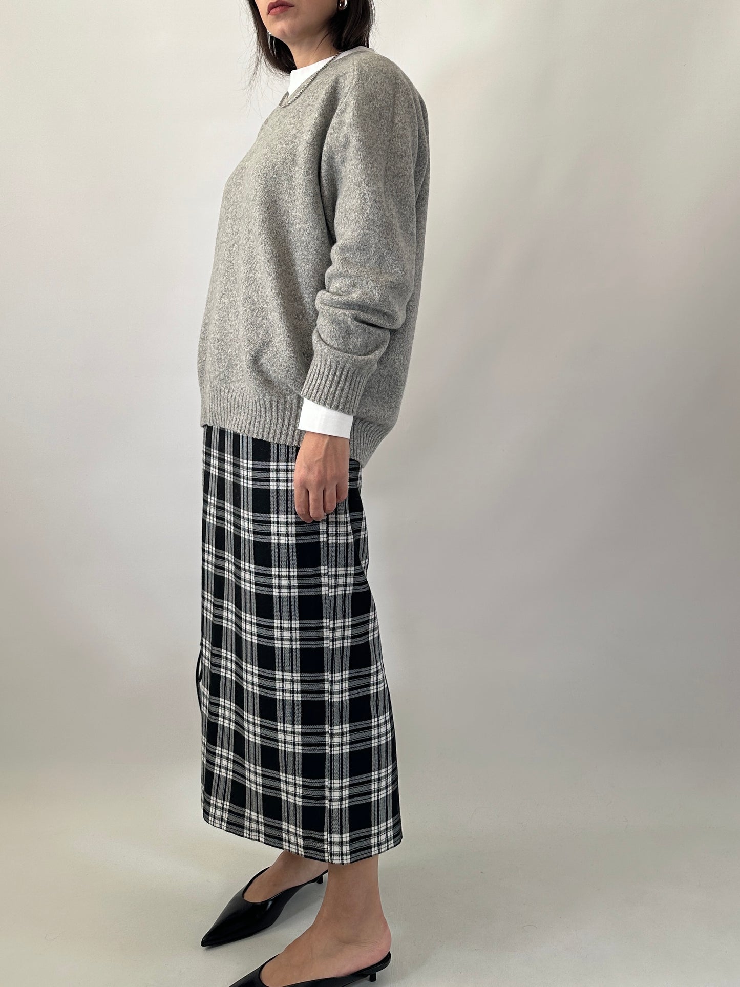Checked long pencil skirt