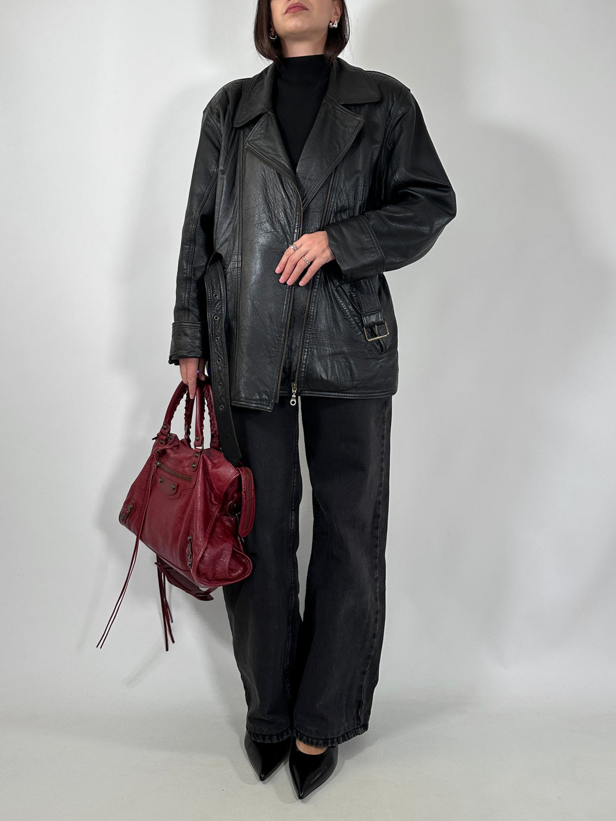 Vintage Black Leather Biker Jacket