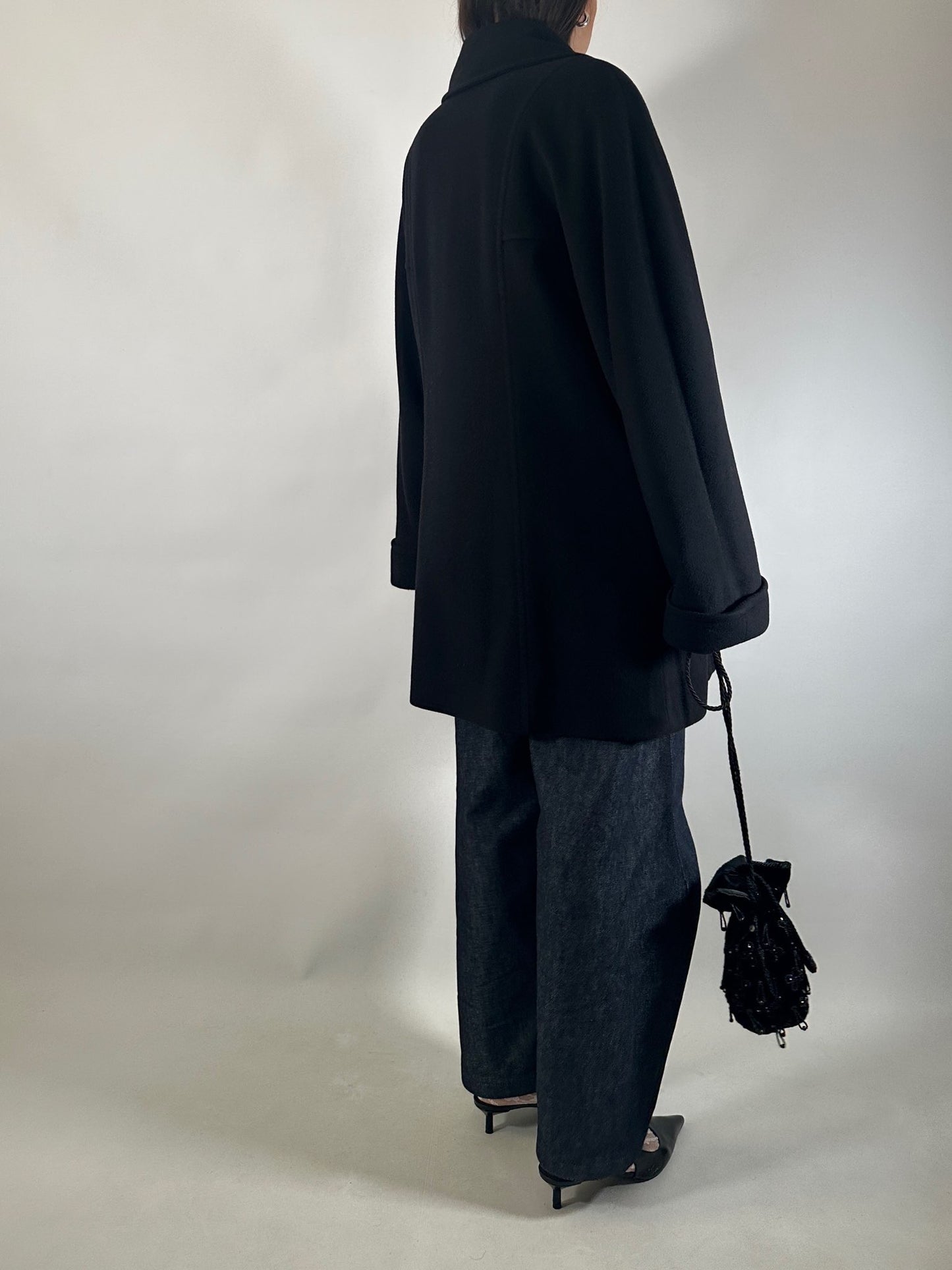 Vintage Black Cashmere Blend Peacoat