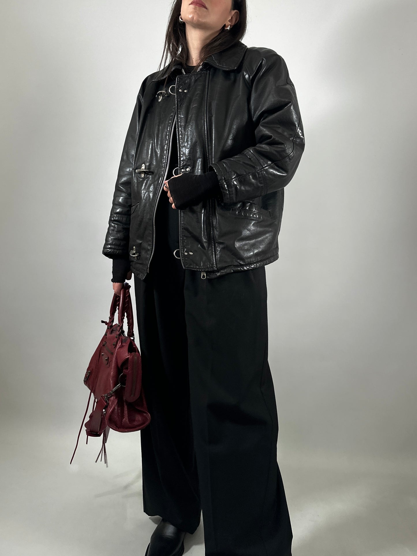 Hook Closure Leather Jacket