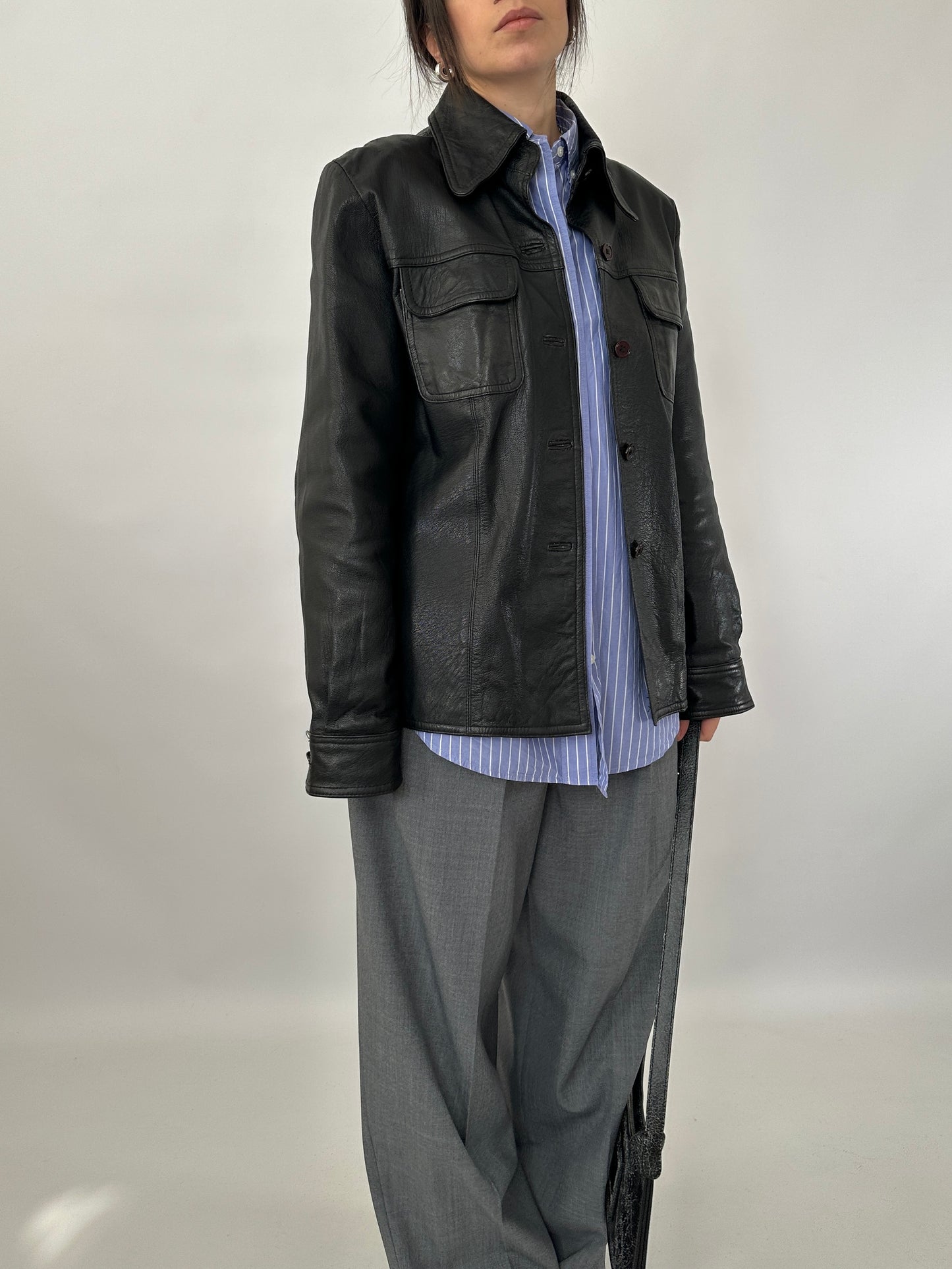 Black leather vintage overshirt