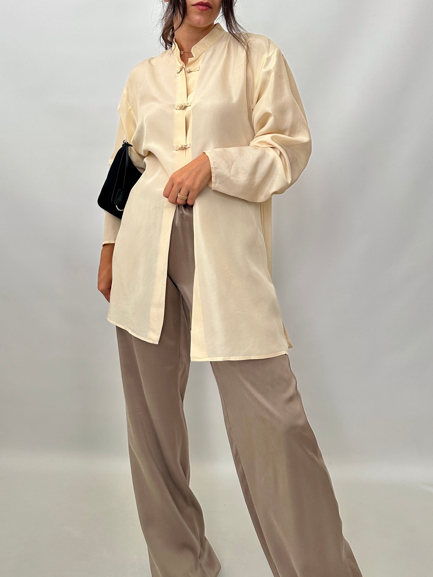 Pure silk mandarin collar shirt