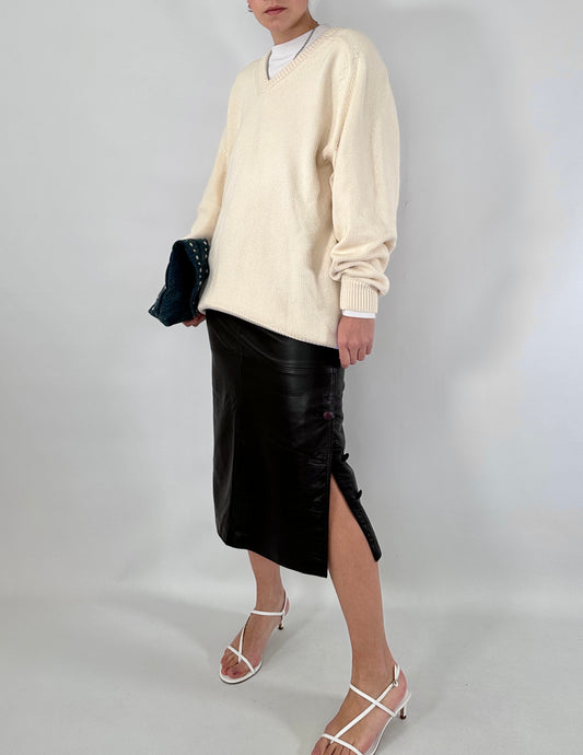 Brown soft leather pencil skirt