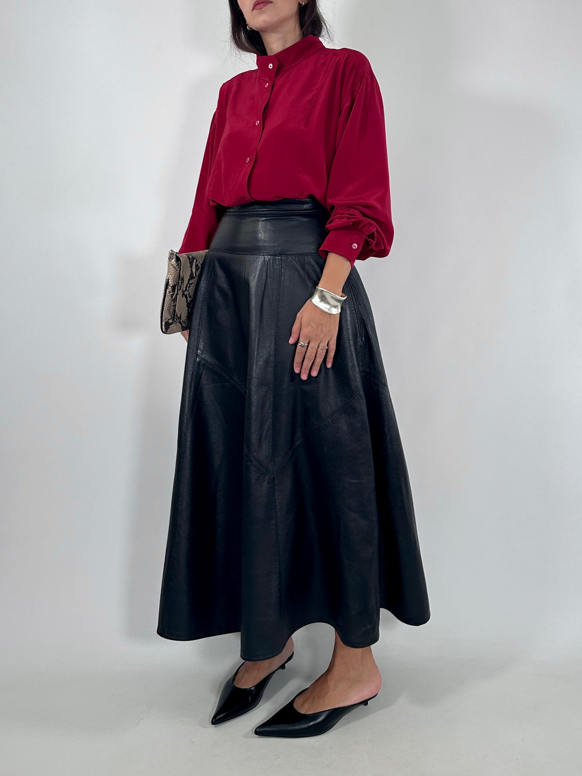 Vintage Black Leather Maxi Skirt