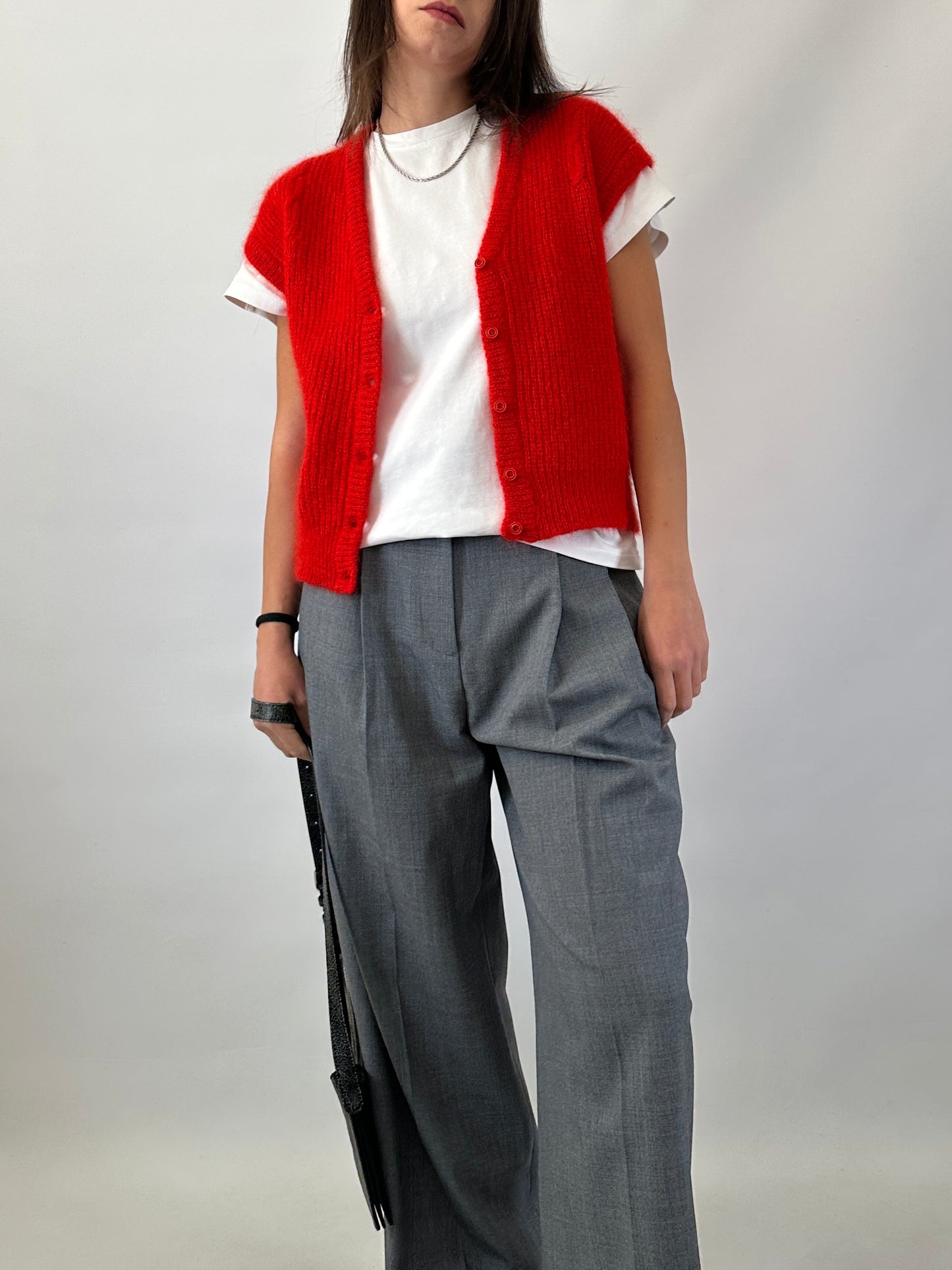 Button-front mohair sweater vest