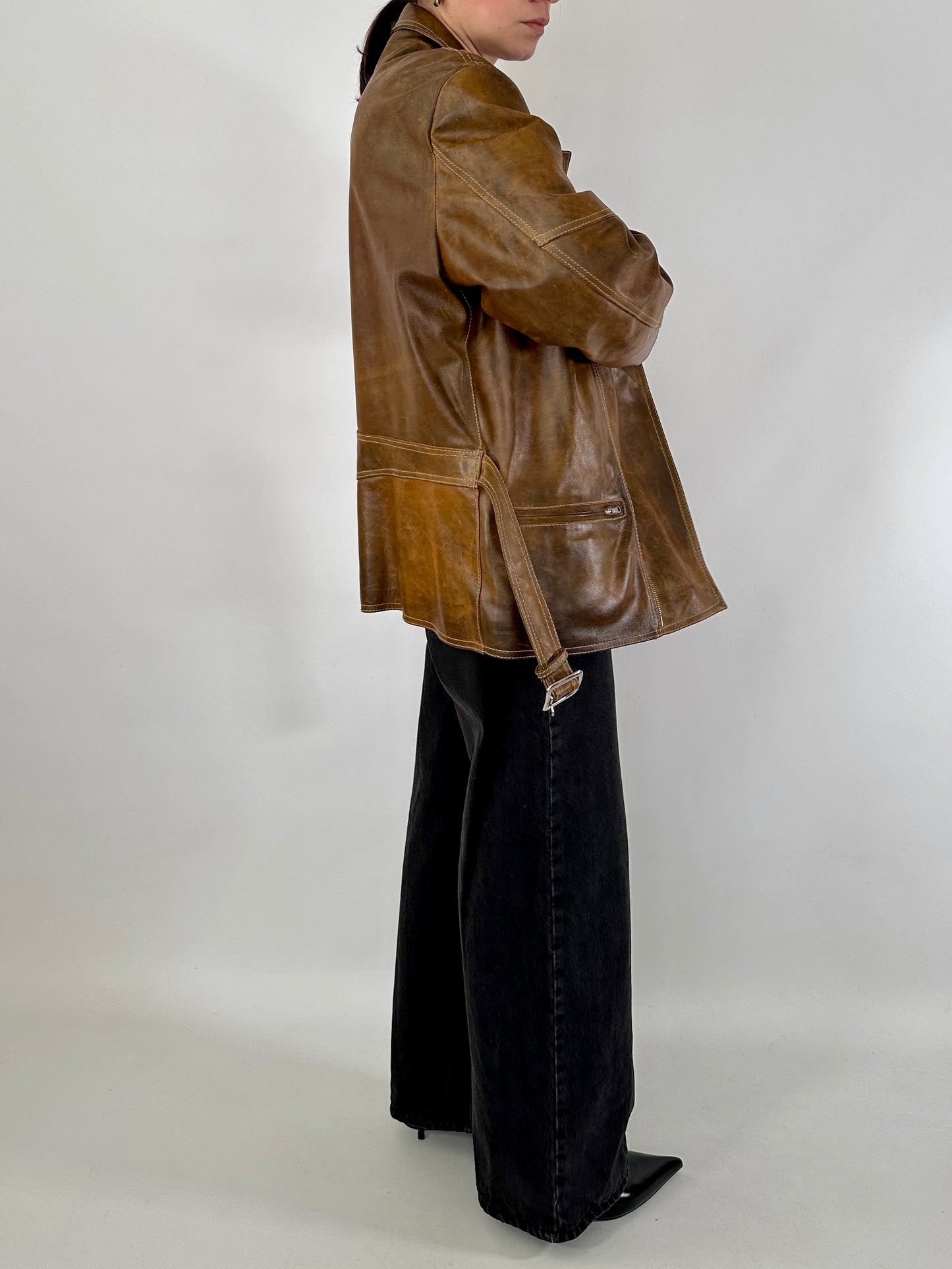 Biker jacket in real distressed leather