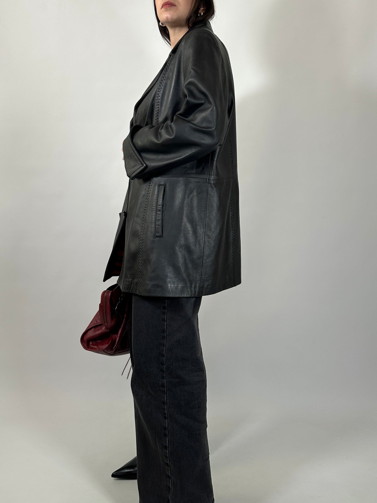 Soft Leather Nappa Coat with Whipstitch Details