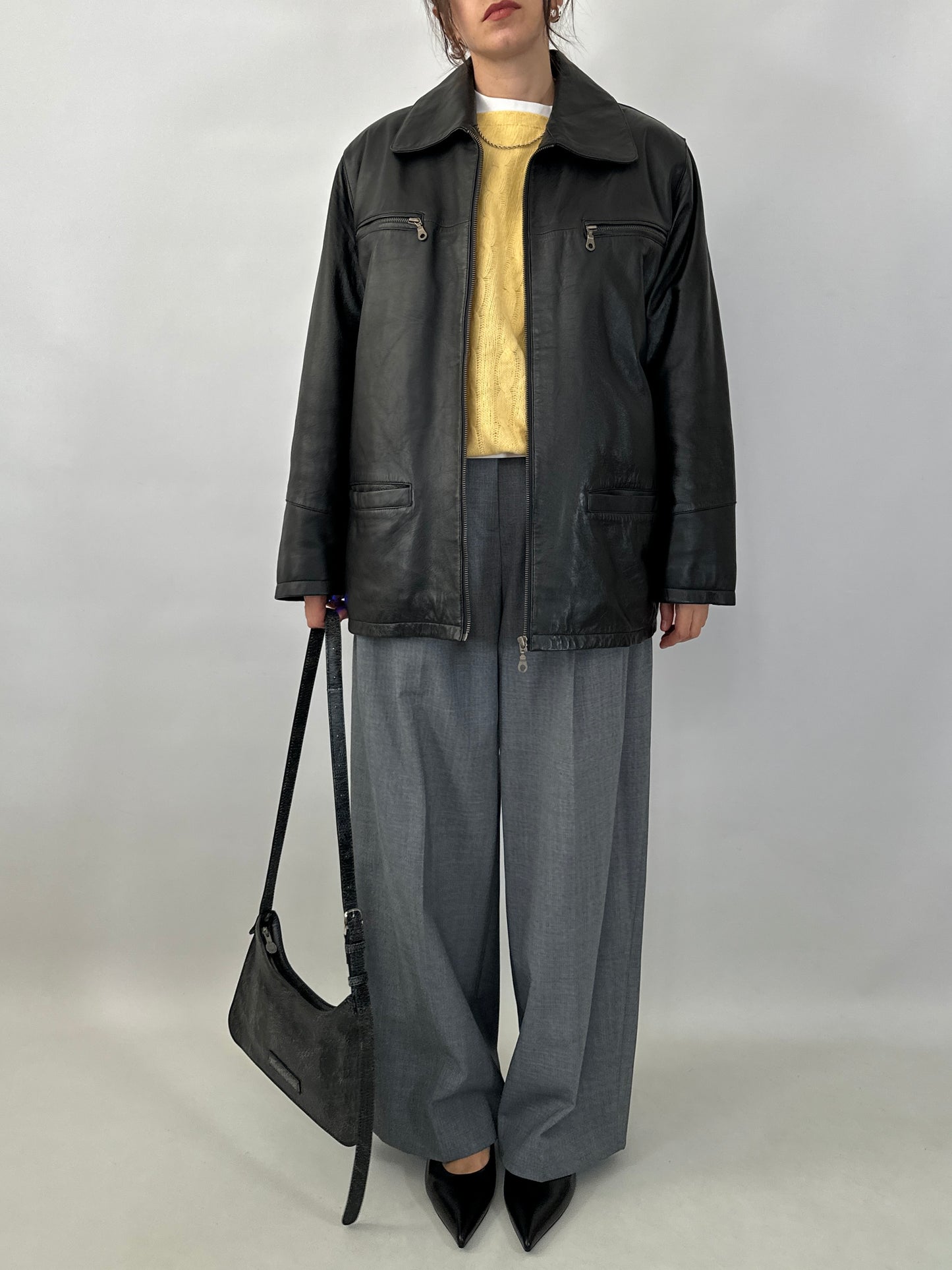 Soft leather zipped jacket