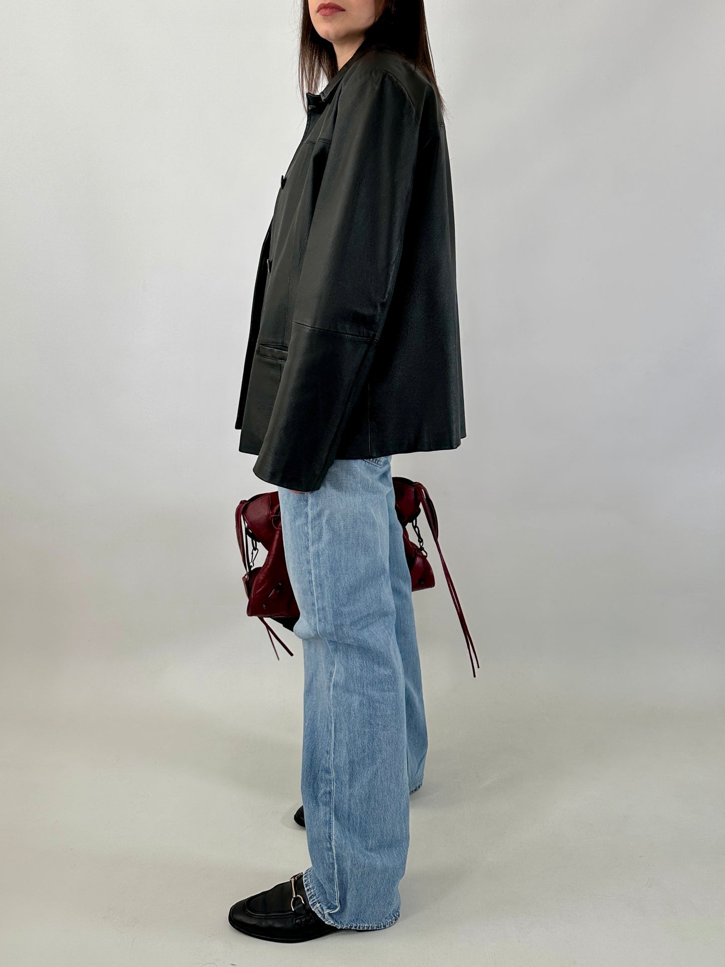 Vintage genuine leather boxy jacket