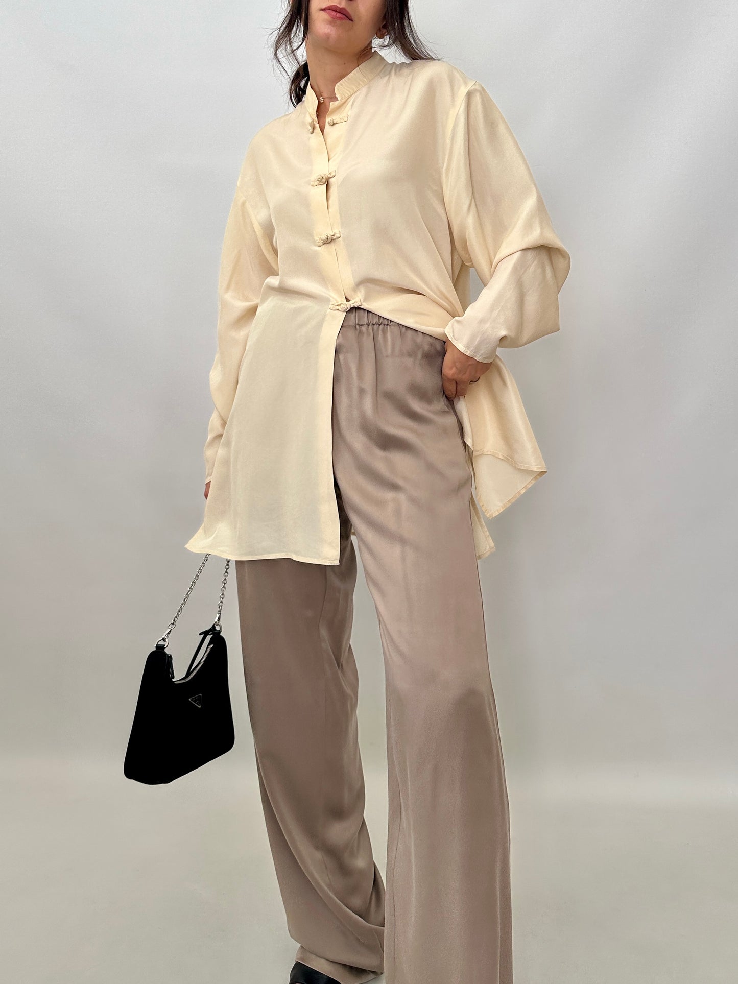 Pure silk pull-on trousers