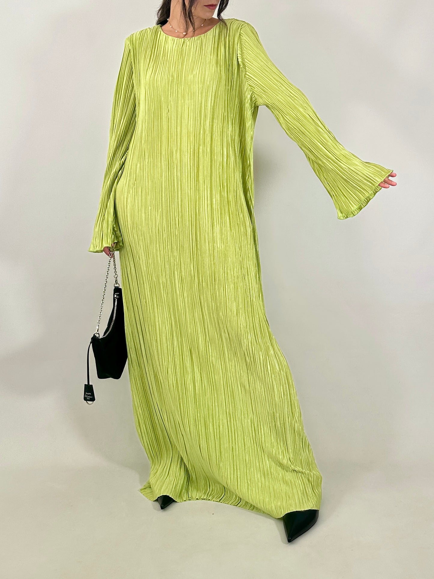 Lime green maxi pleated dress