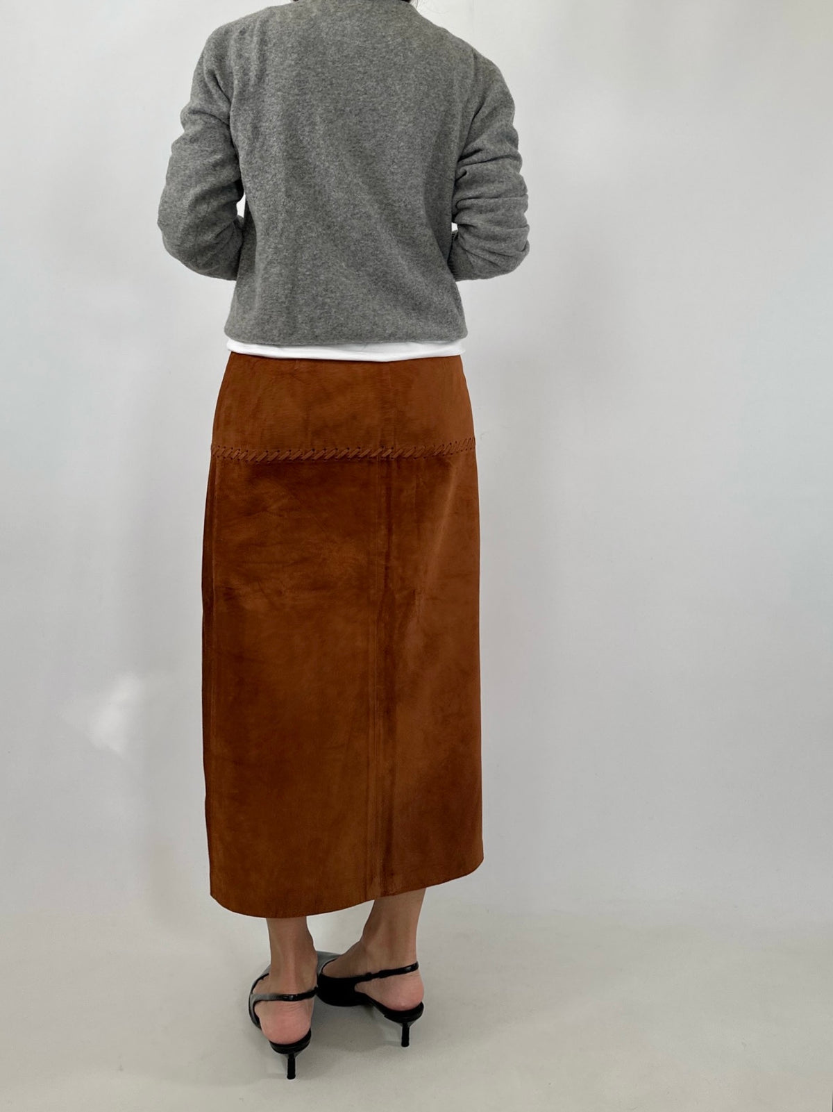 Suede Double Slit Midi Skirt