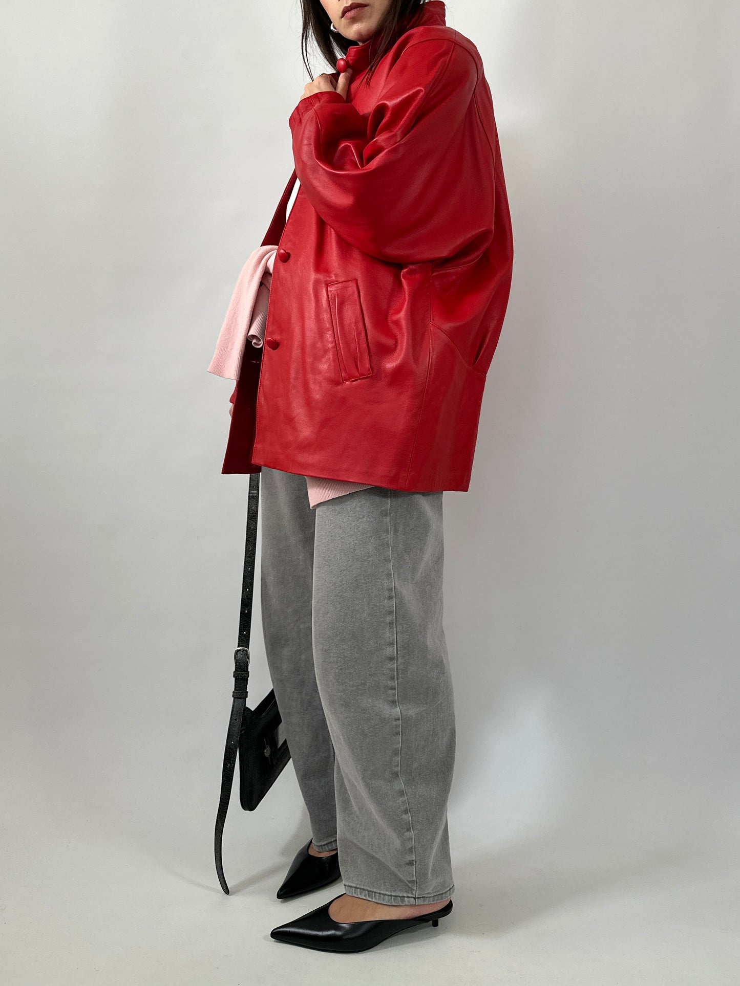 Vintage Red Leather Statement Jacket