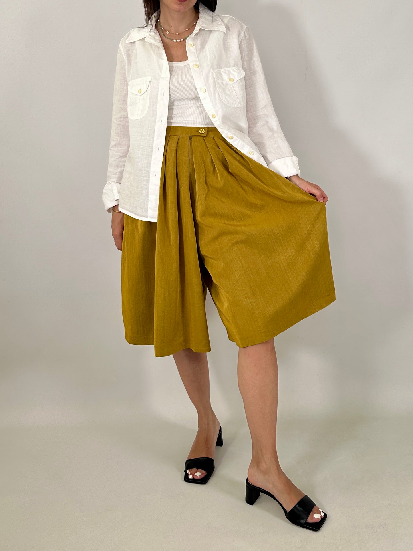 Wide-leg mustard culottes