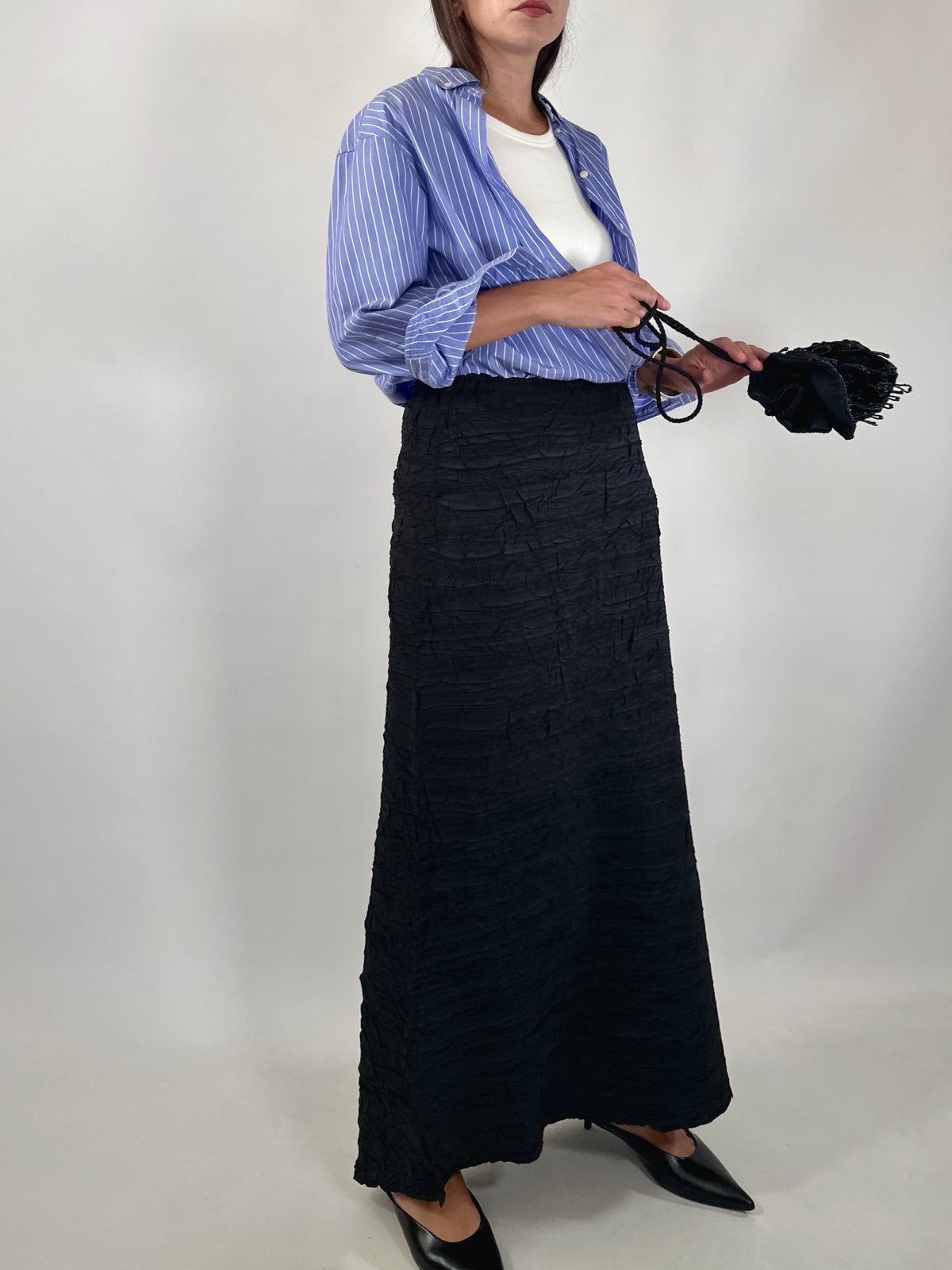 Black Crinkled Maxi Skirt