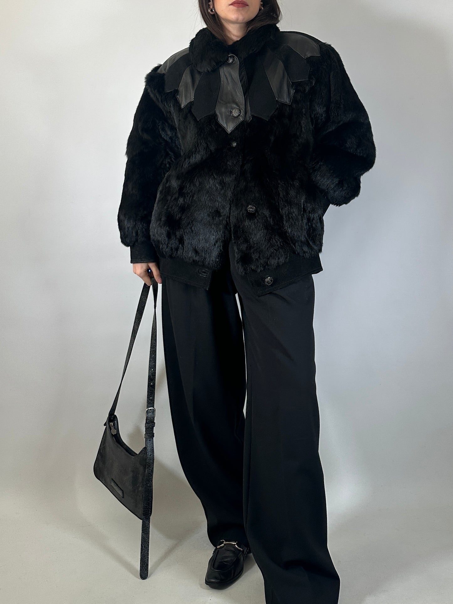 Vintage Fur & Leather Panel Jacket