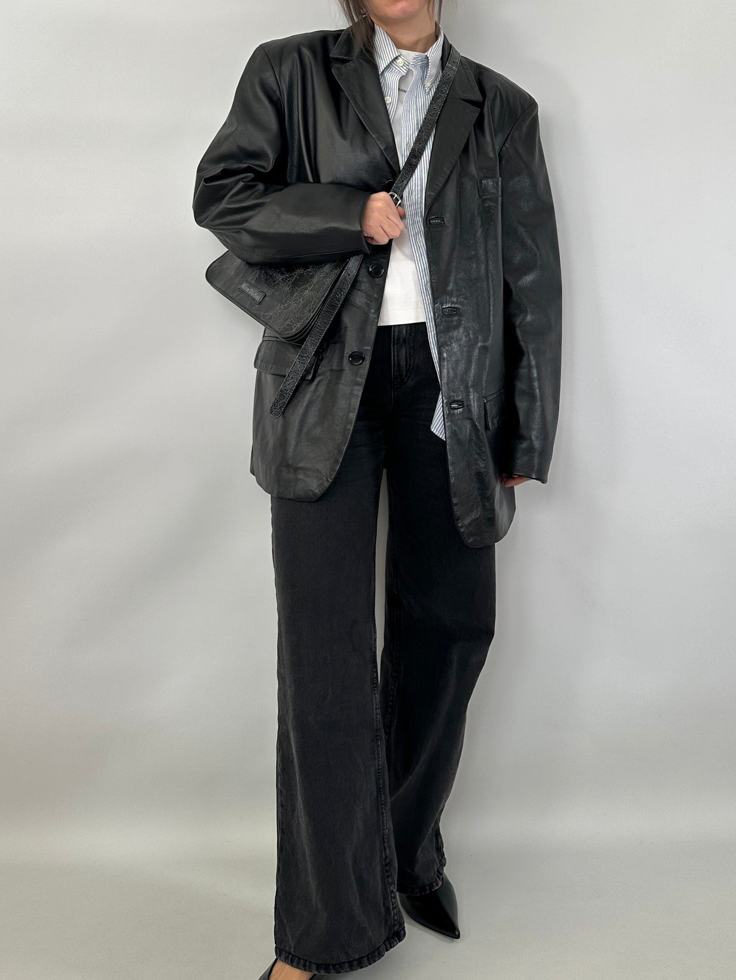 Genuine leather oversize blazer