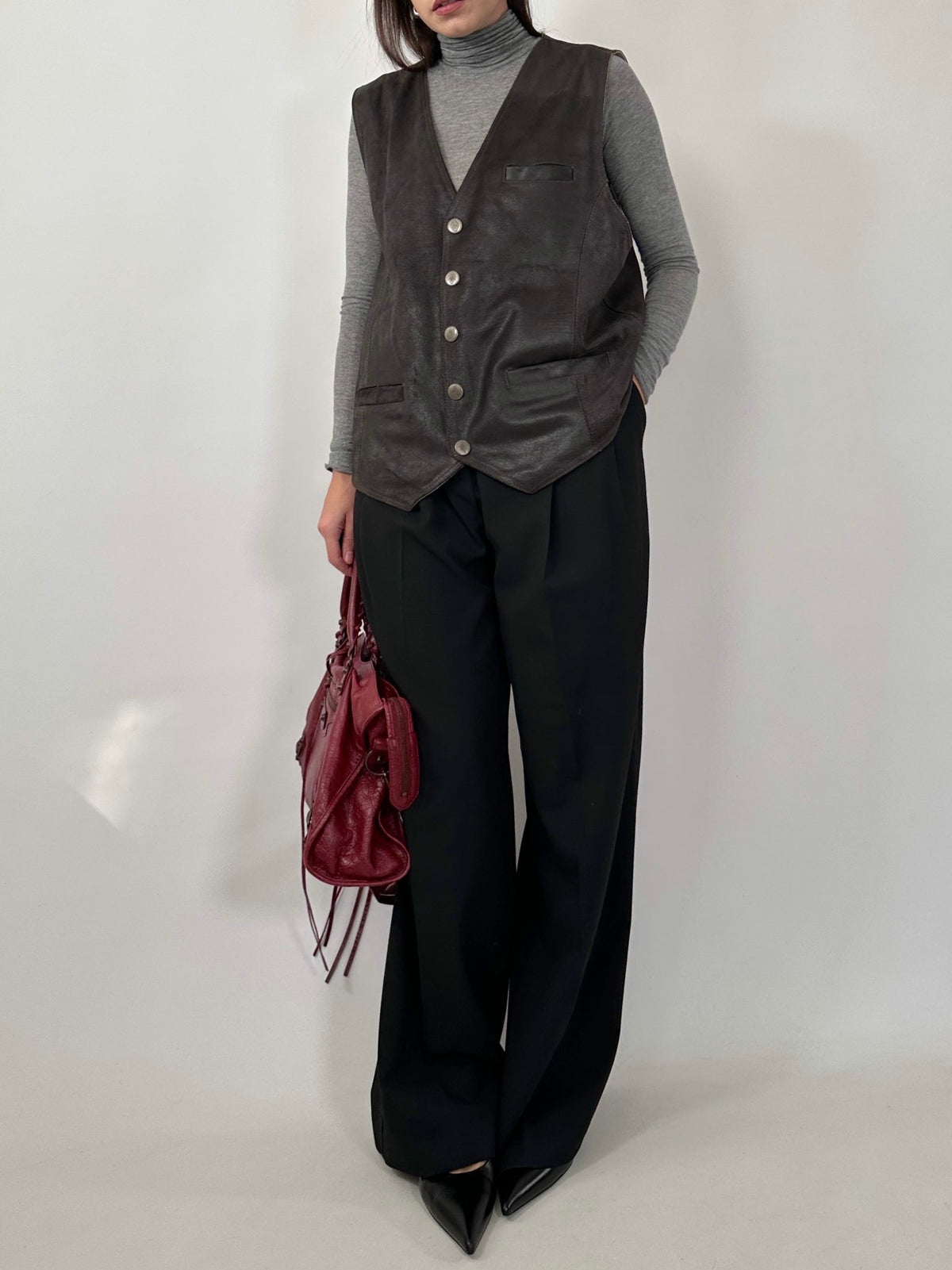 Dark Brown Crackled Leather Vest