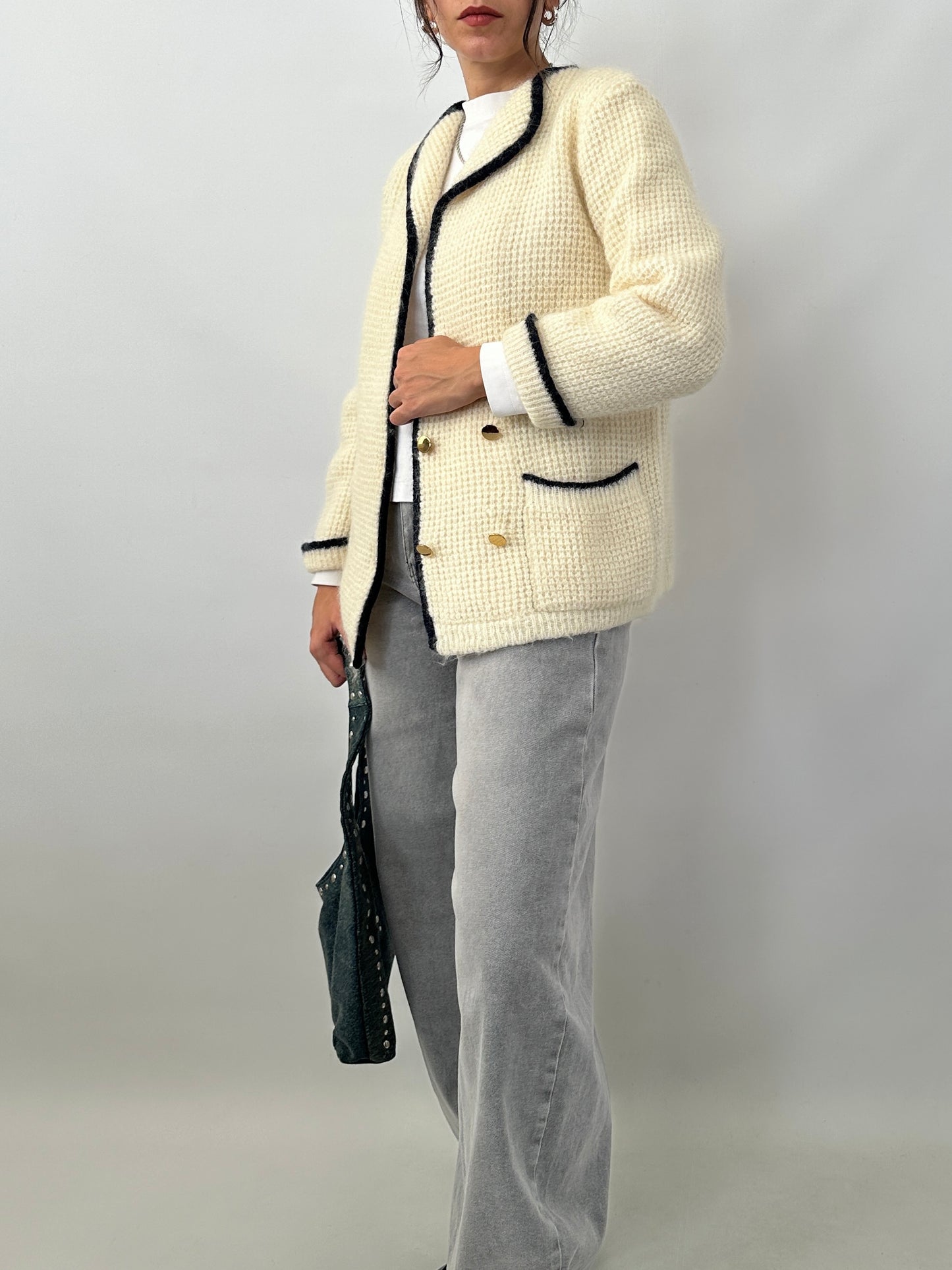 Double-breasted knitted jacket