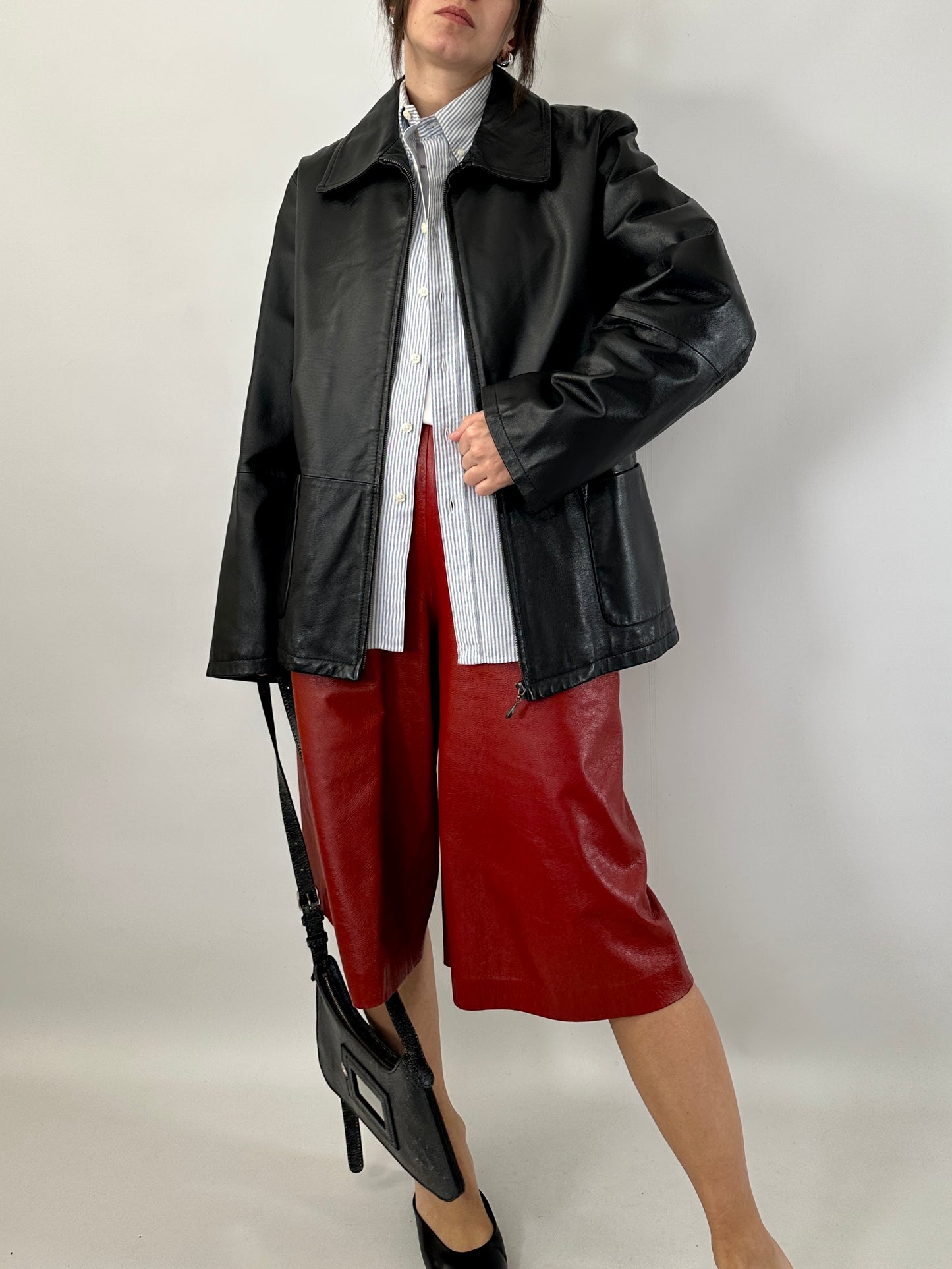 Black leather zip-up jacket