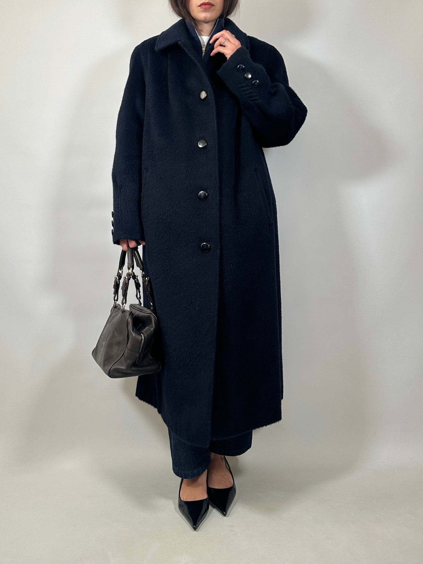 Long Blue Lama and Wool Coat