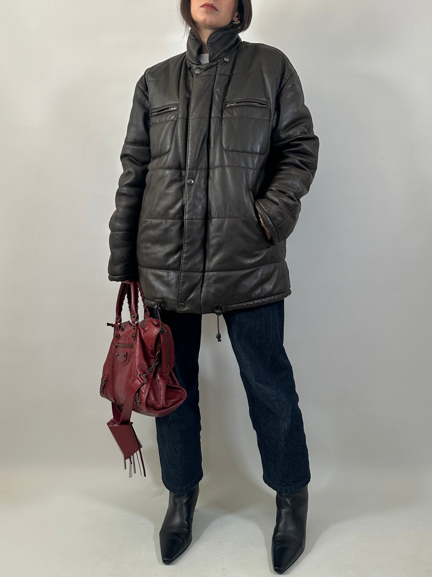 Dark Brown Quilted Leather Jacket