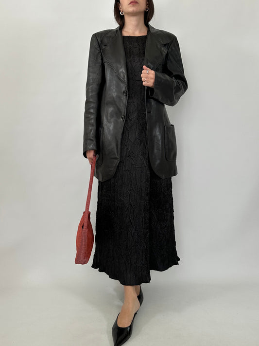 Minimal Leather Long Blazer