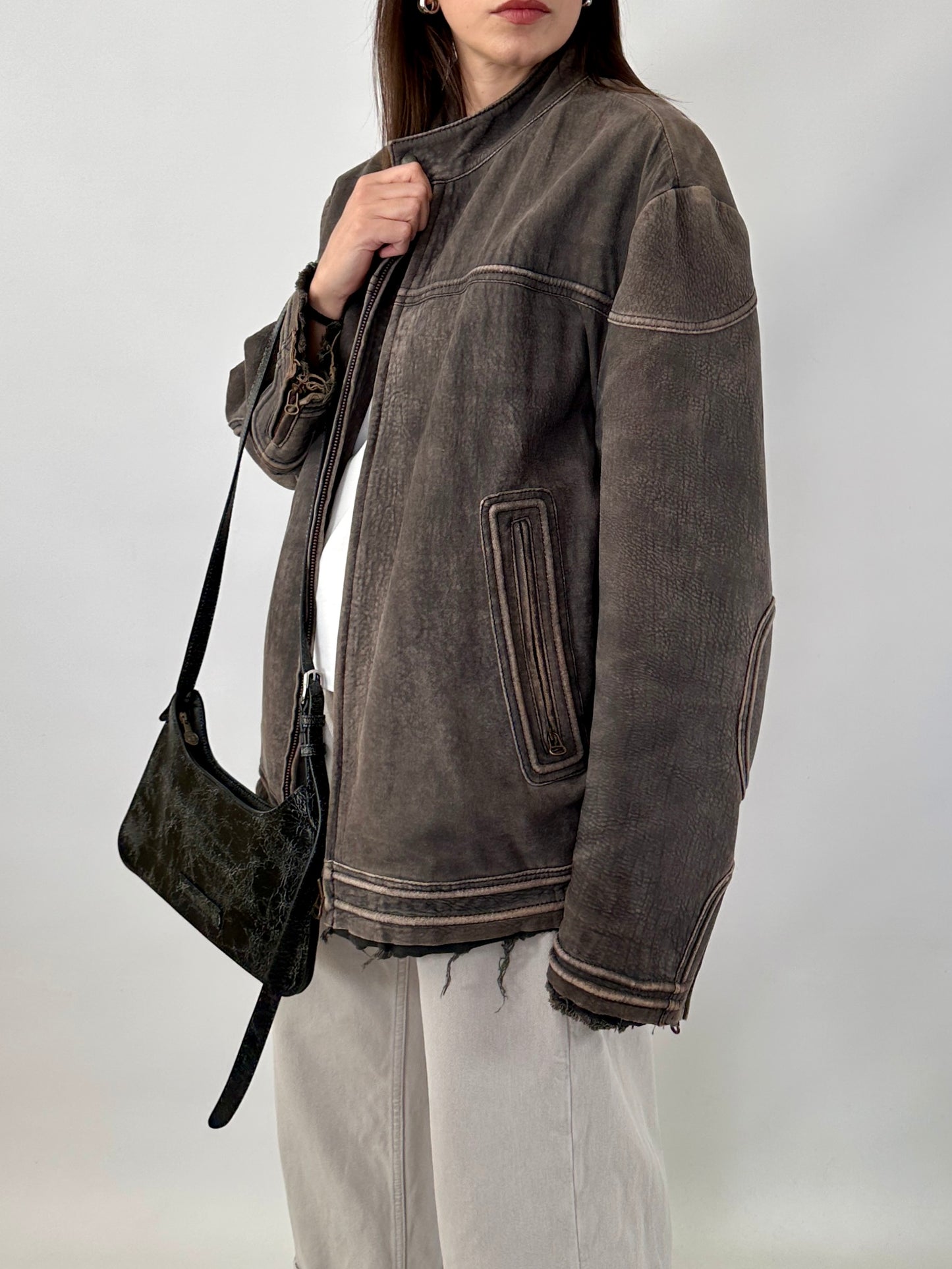 Boss distressed leather racer jacket