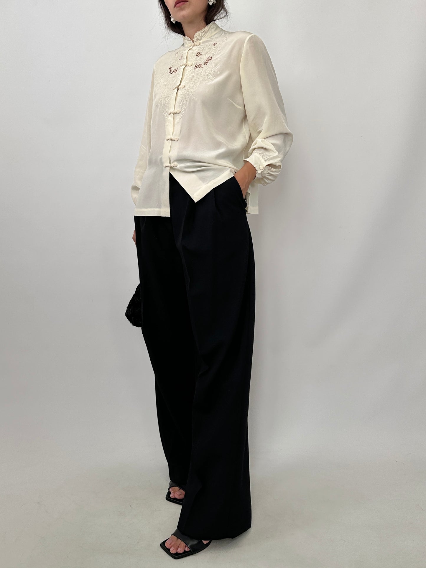 Hand-Embroidered Vintage Chinese Silk Blouse