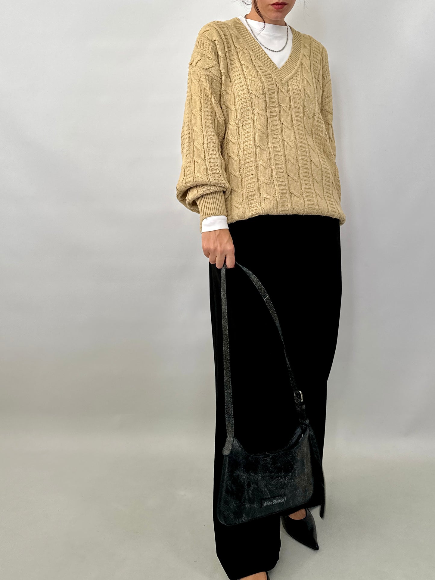 Cable-knit oversized cotton sweater