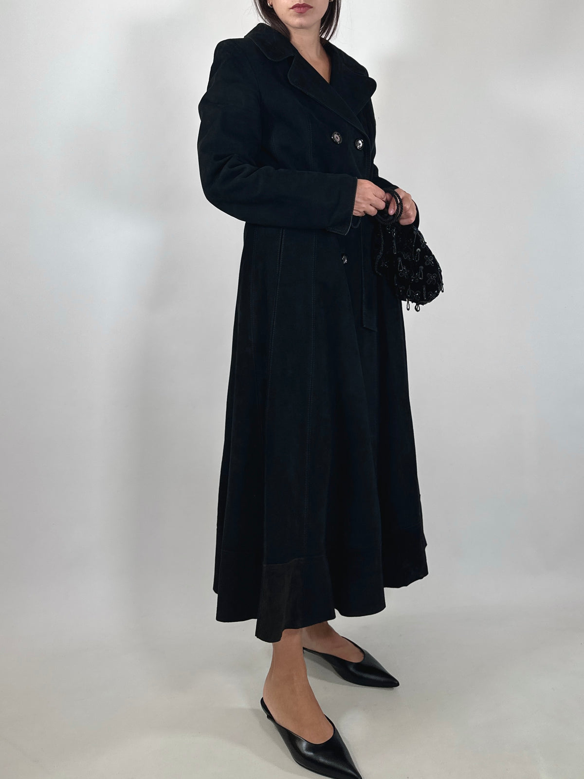 Suede Leather Belted Trench Coat