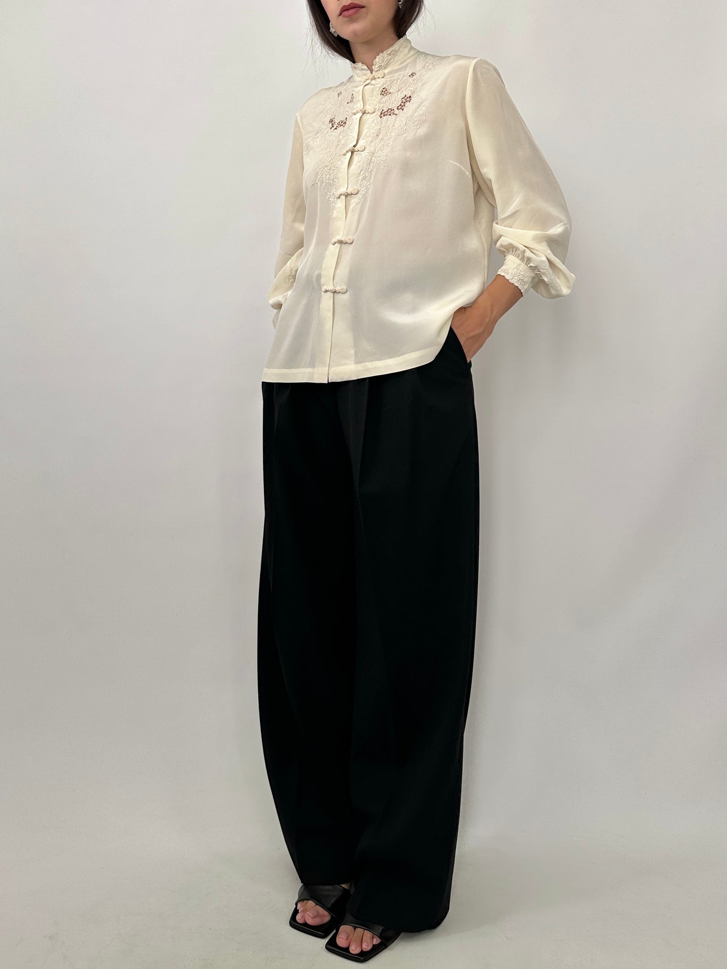 Hand-Embroidered Vintage Chinese Silk Blouse