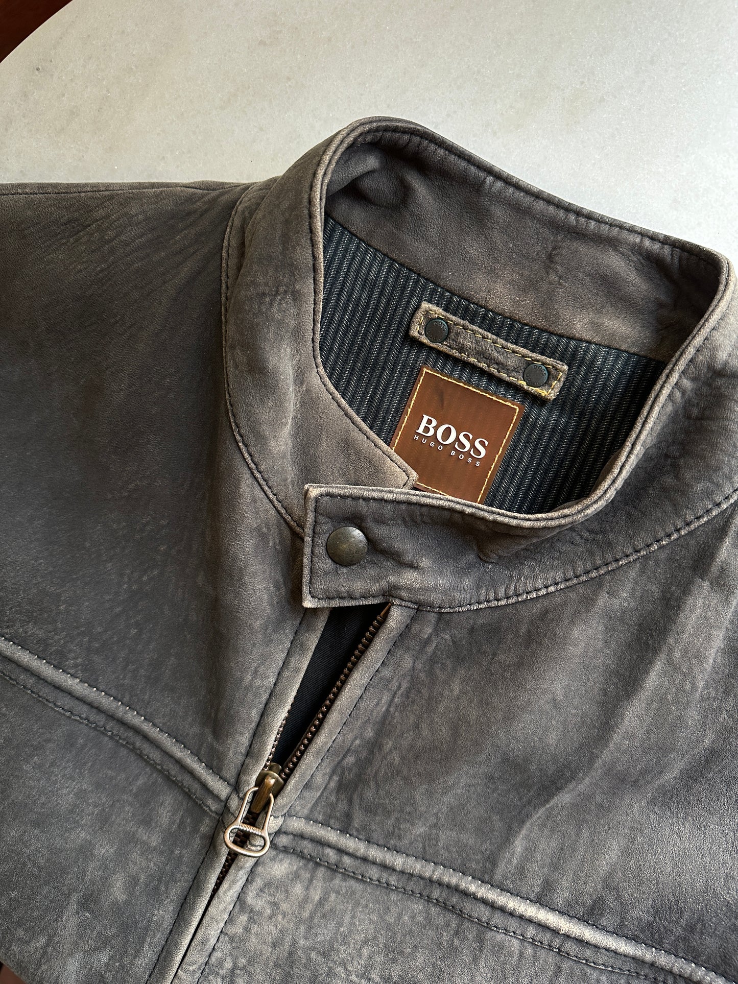 Boss distressed leather racer jacket