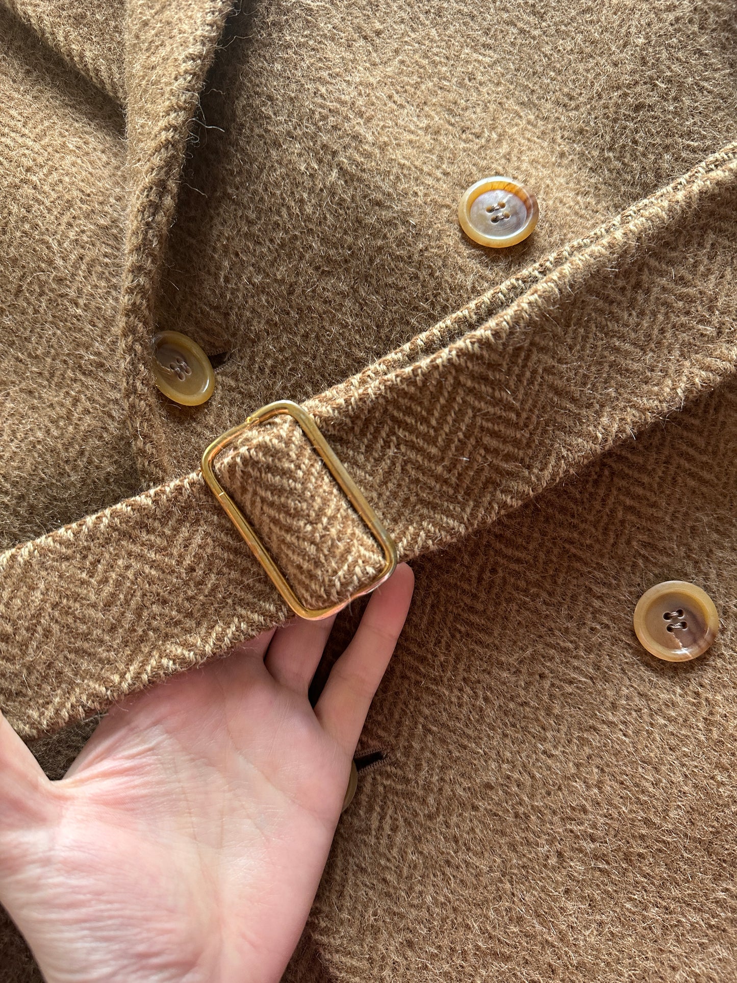 Oversized Herringbone Belted Coat