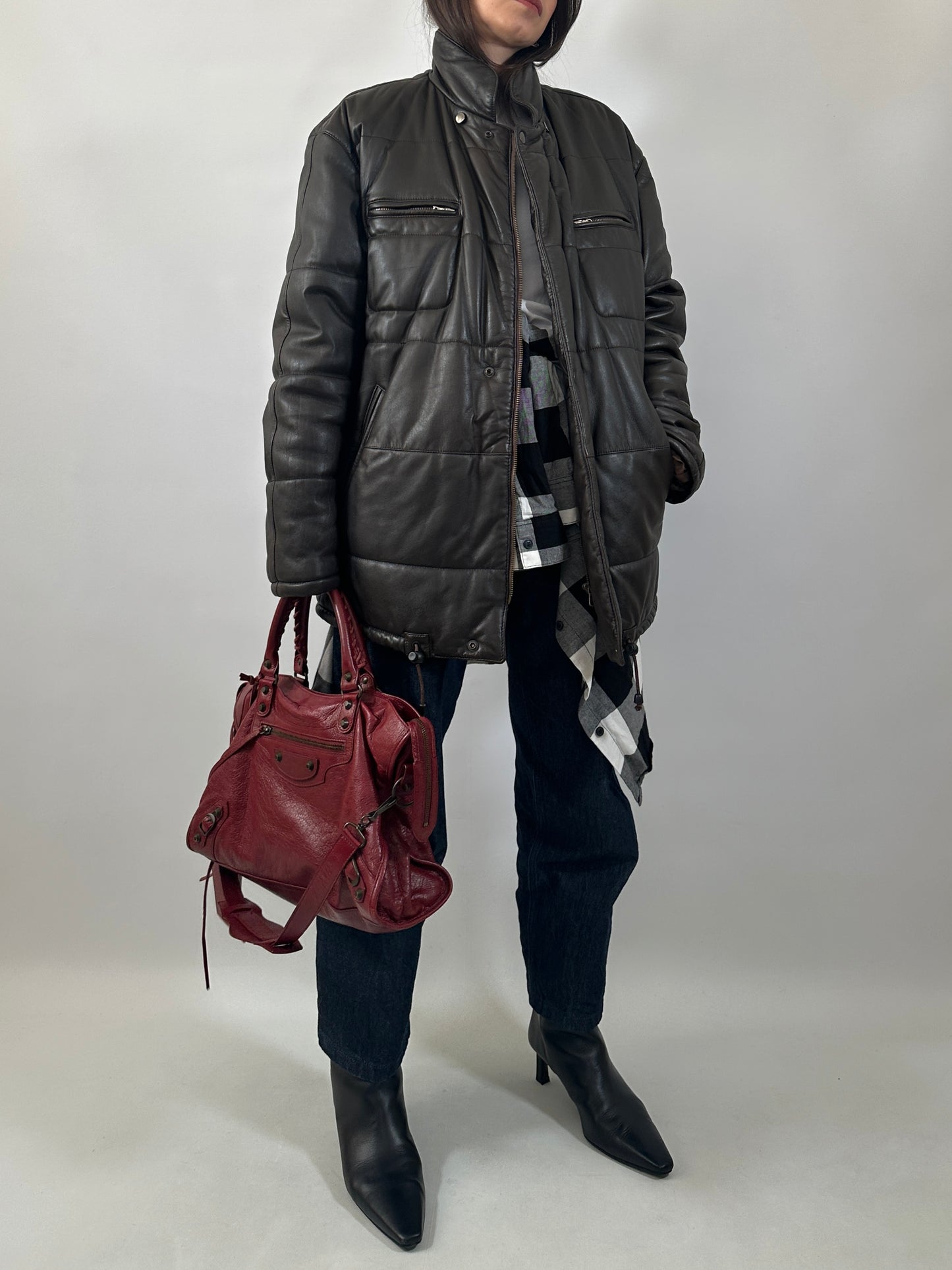Dark Brown Quilted Leather Jacket
