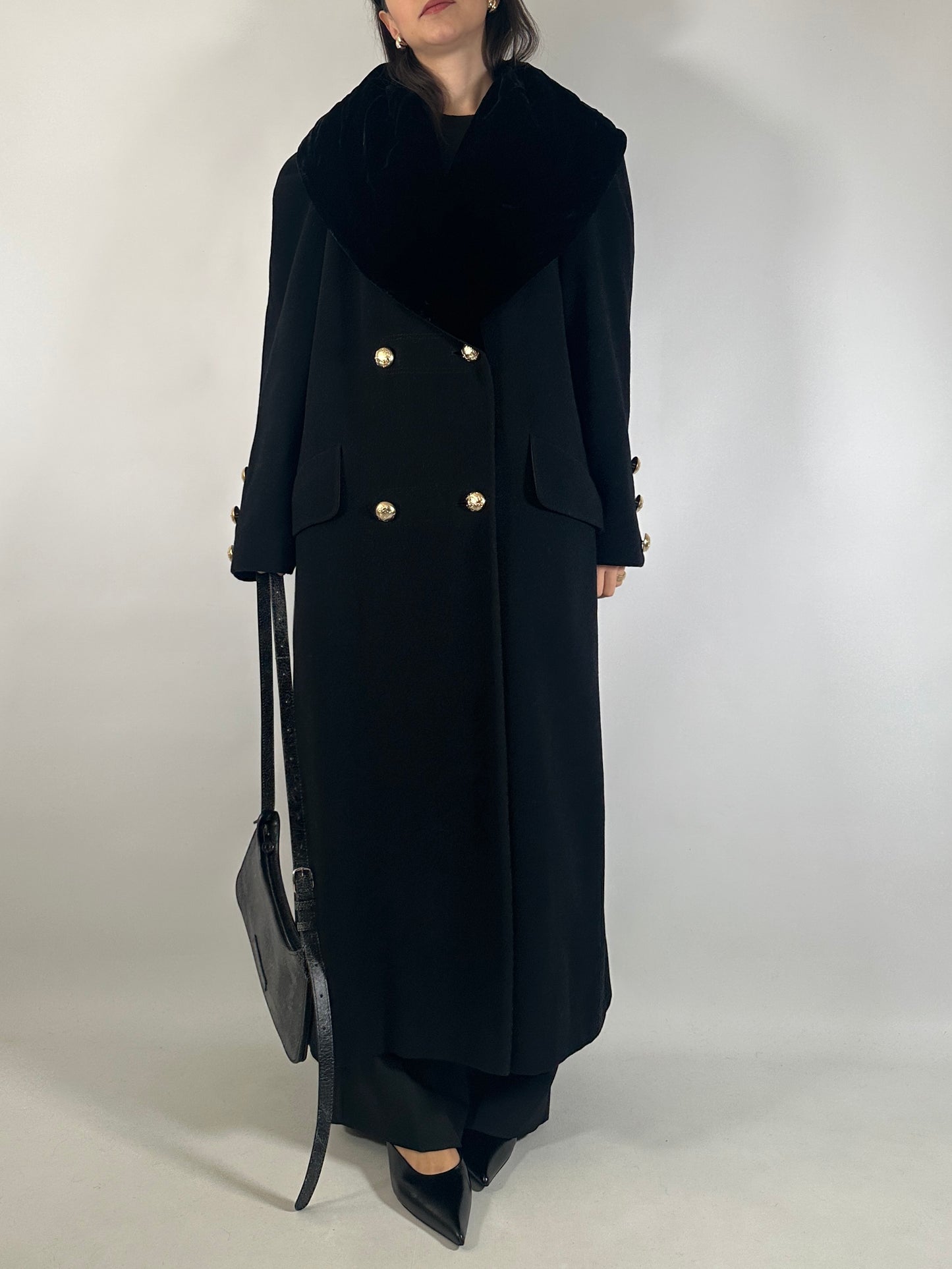 Vintage Wool Coat with Convertible Velvet Collar