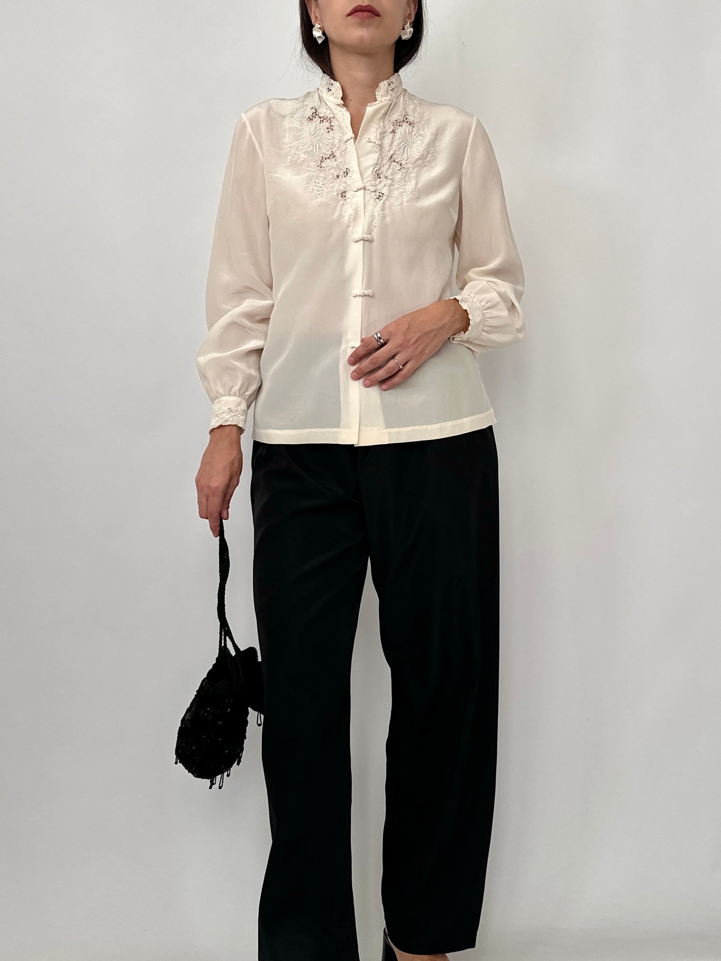 Hand-Embroidered Vintage Silk Blouse