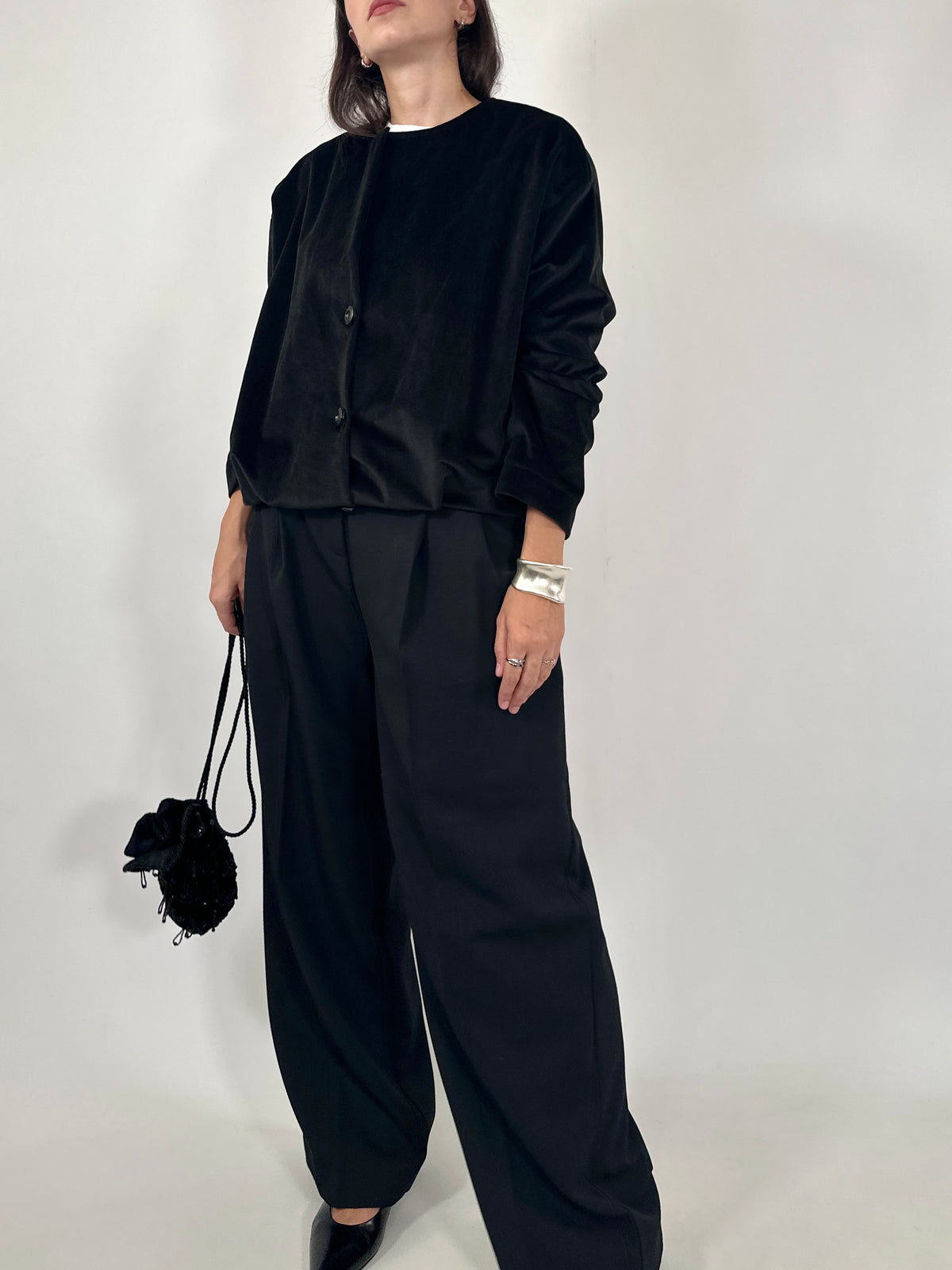 Tailored Black Velvet Bomber