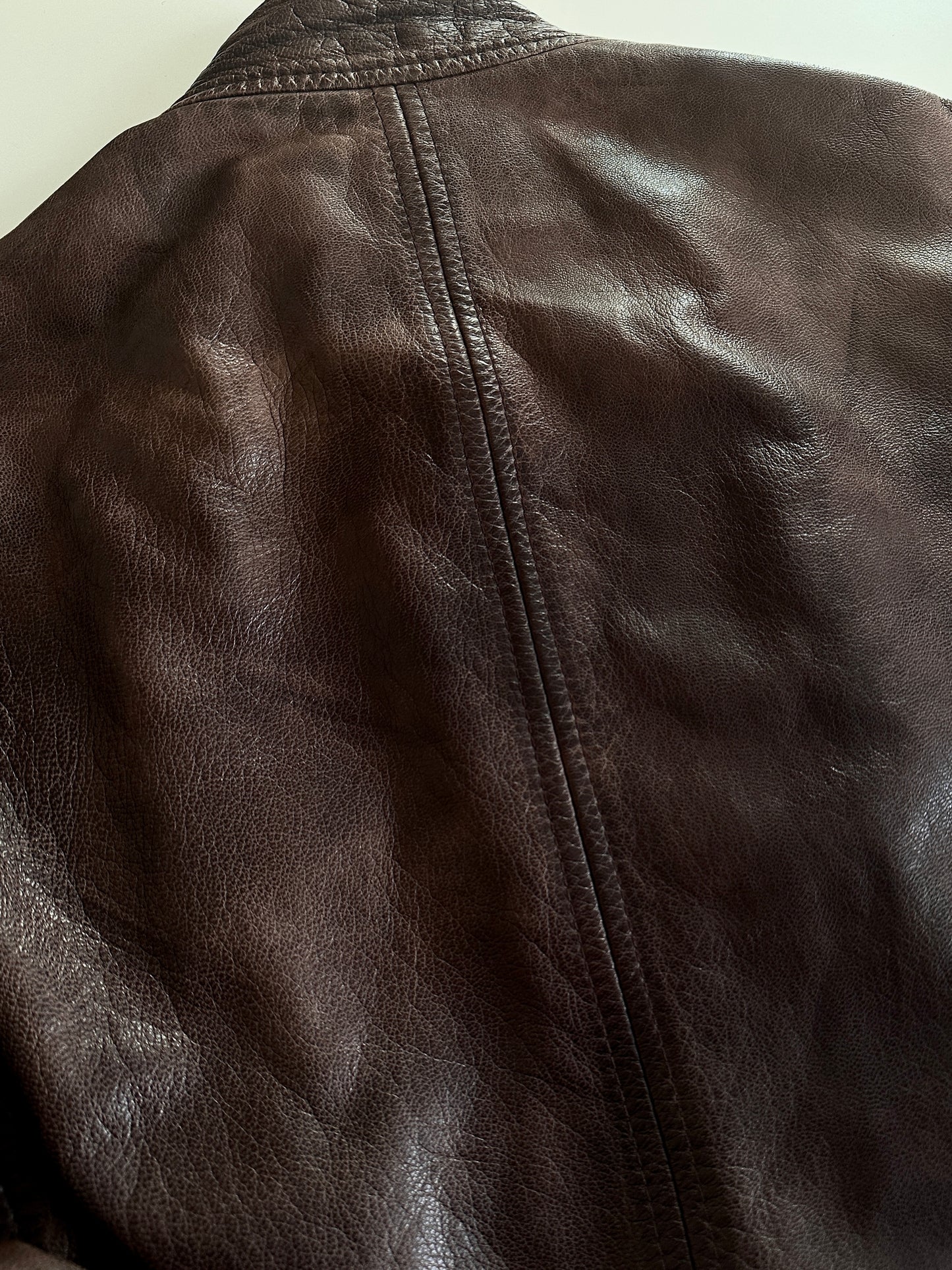 Vintage Brown Leather Zip Jacket